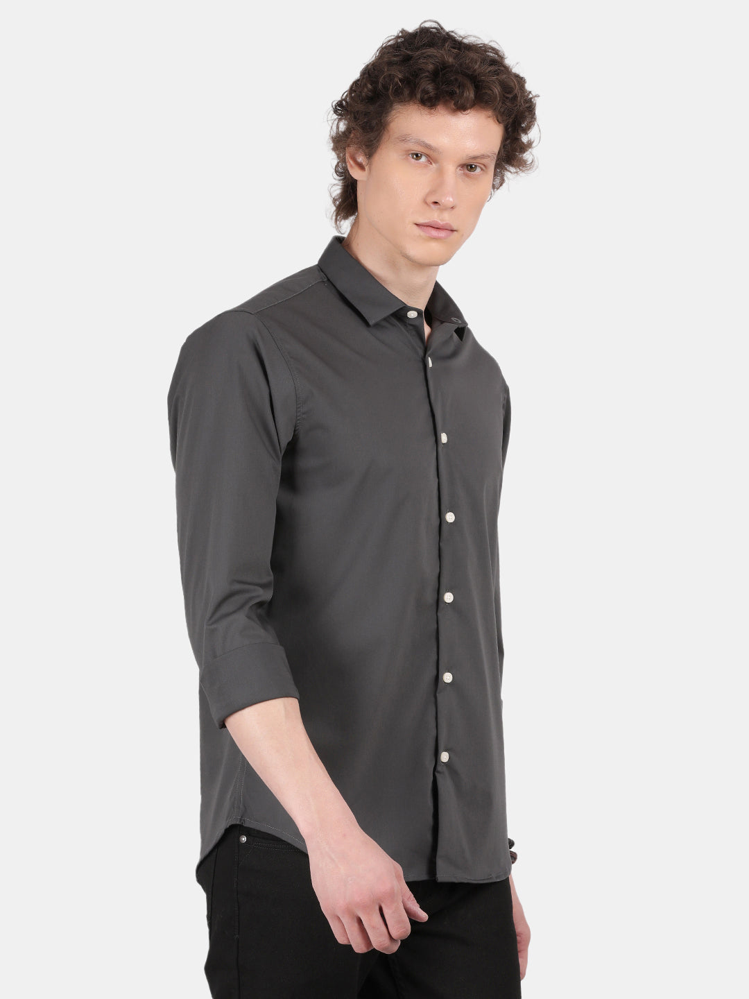 Men Green Slim Fit Spread Collar Full Sleeve Casual Shirt