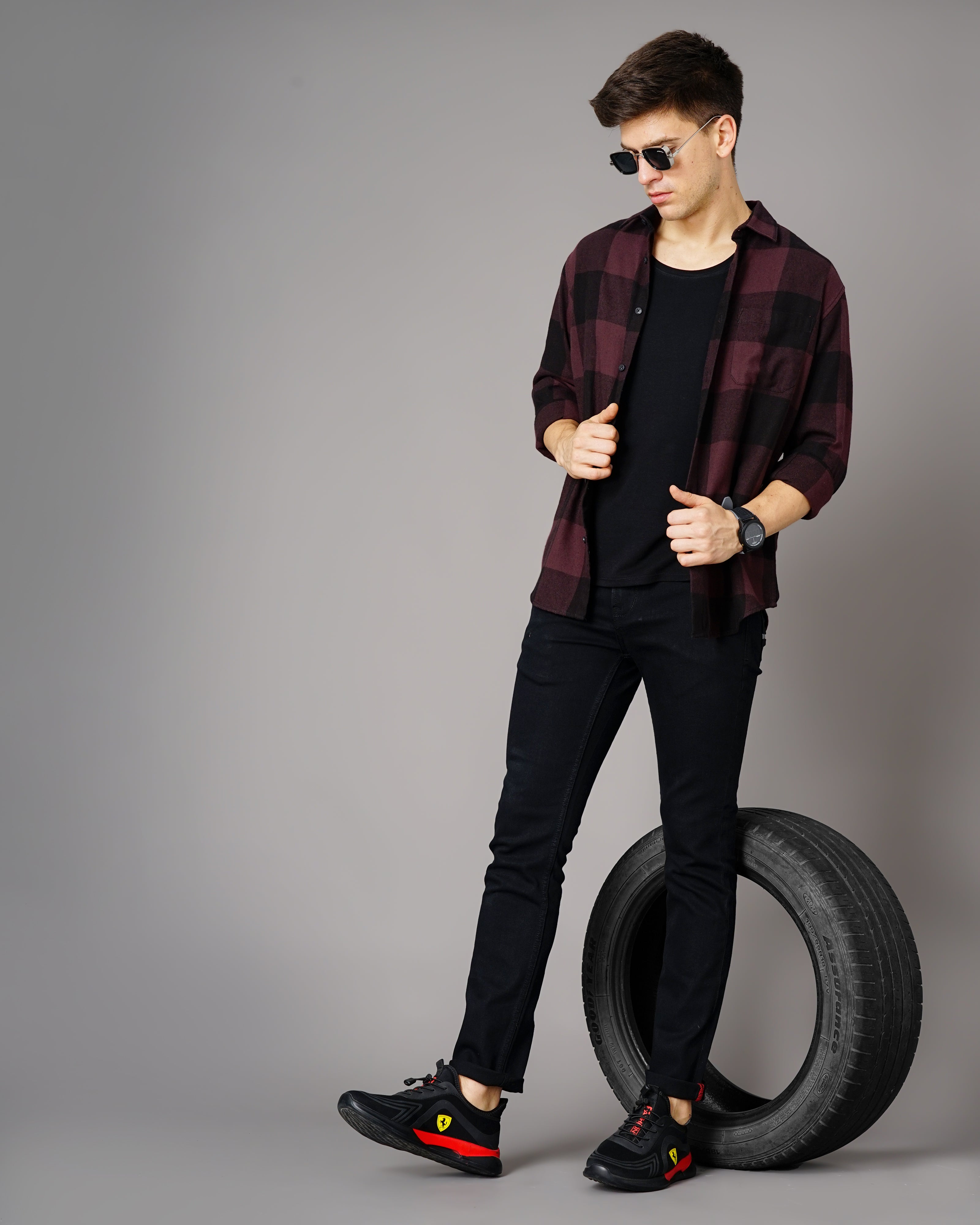 Men Purple Cotton Slim Shirt