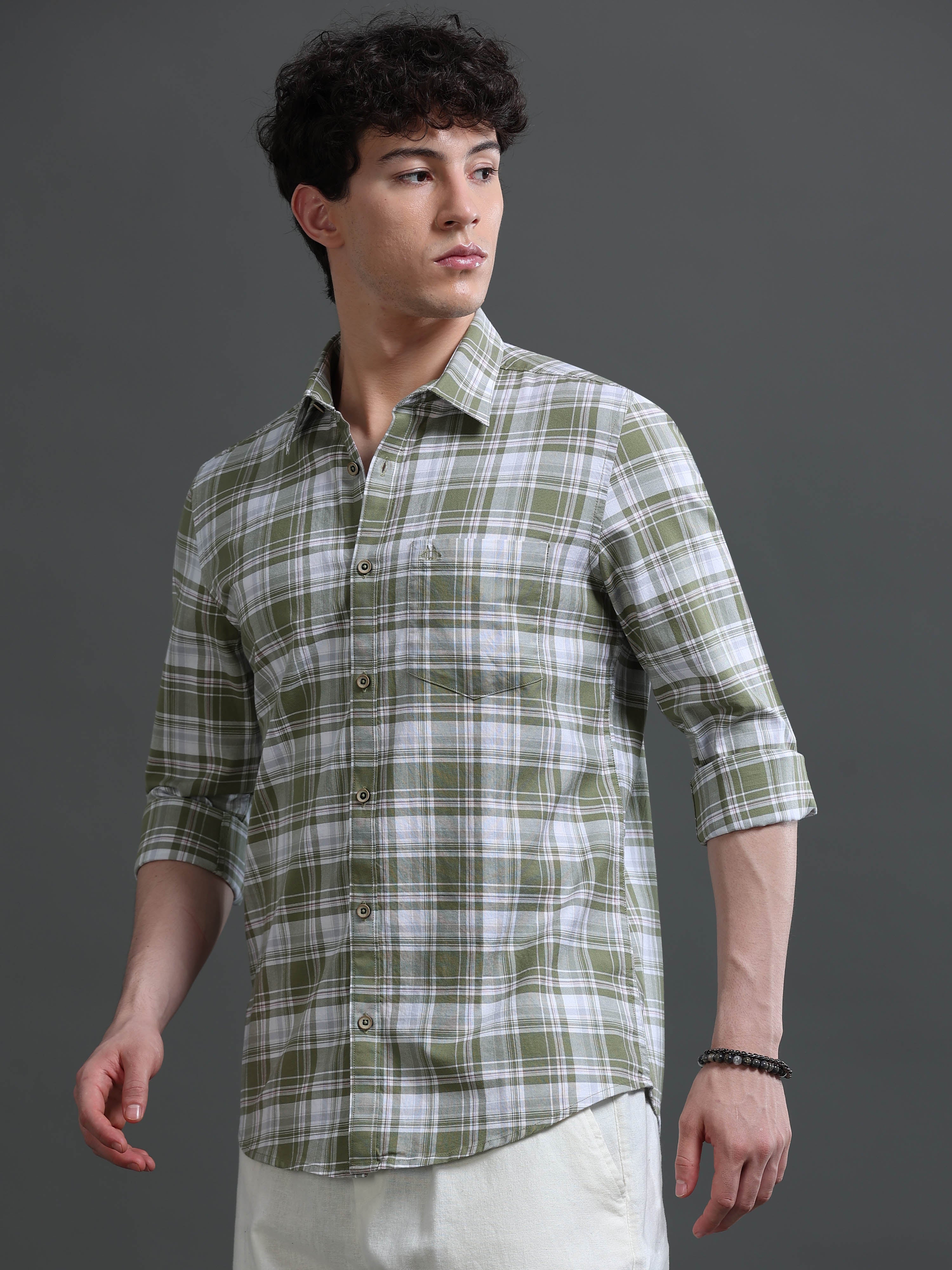 Men Green Check Shirt
