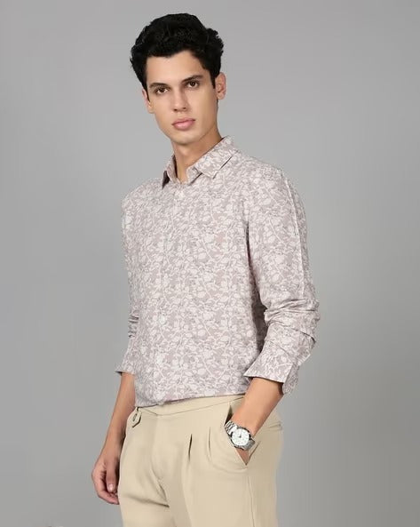Men Pink Floral Print Shirt
