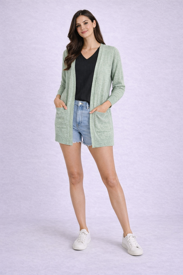 Women Green Acrylic Casual Shrug