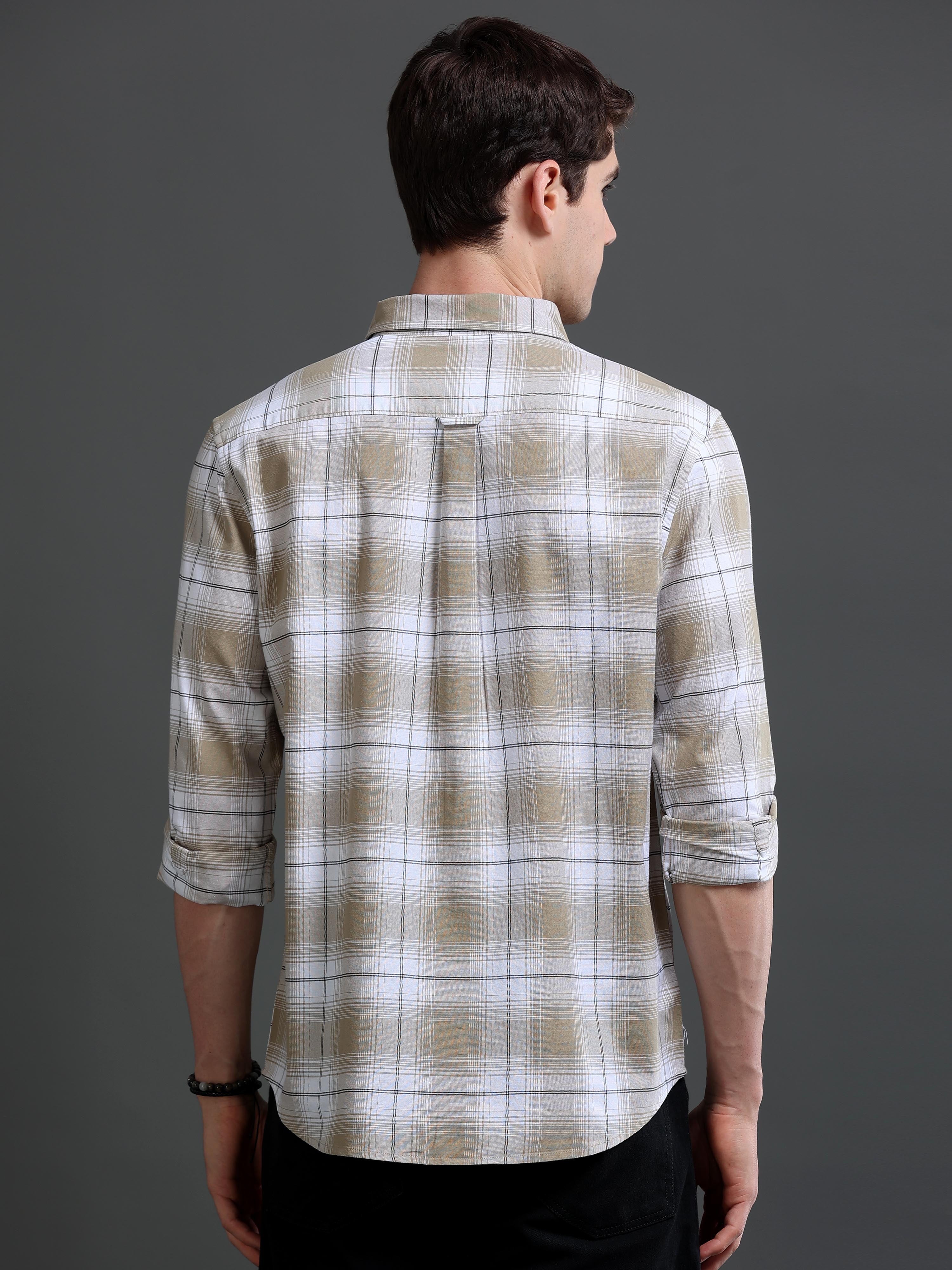 Men Beige Checked Cotton Shirt