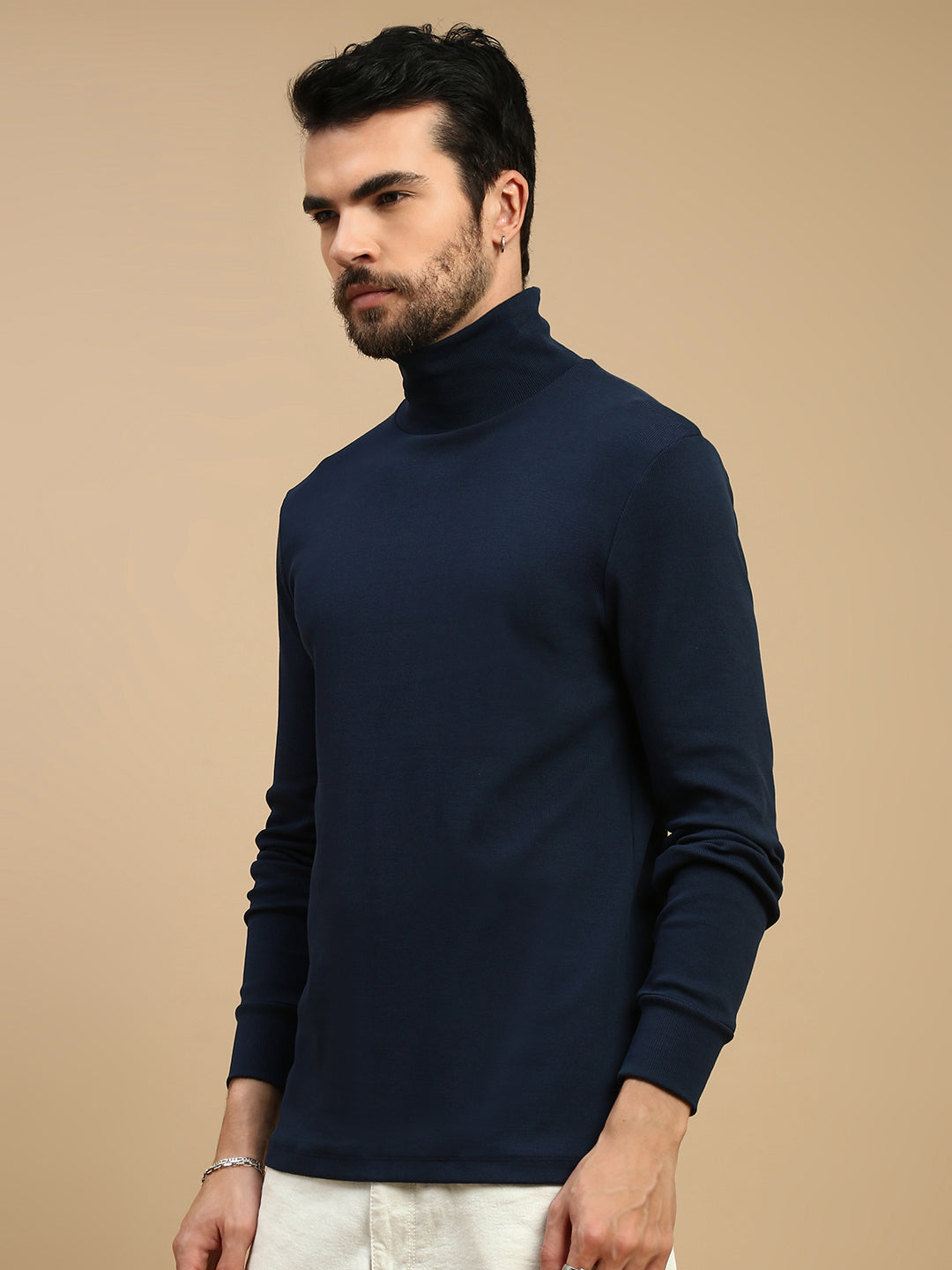 Men Black Turtle Neck Long Sleeve Tees