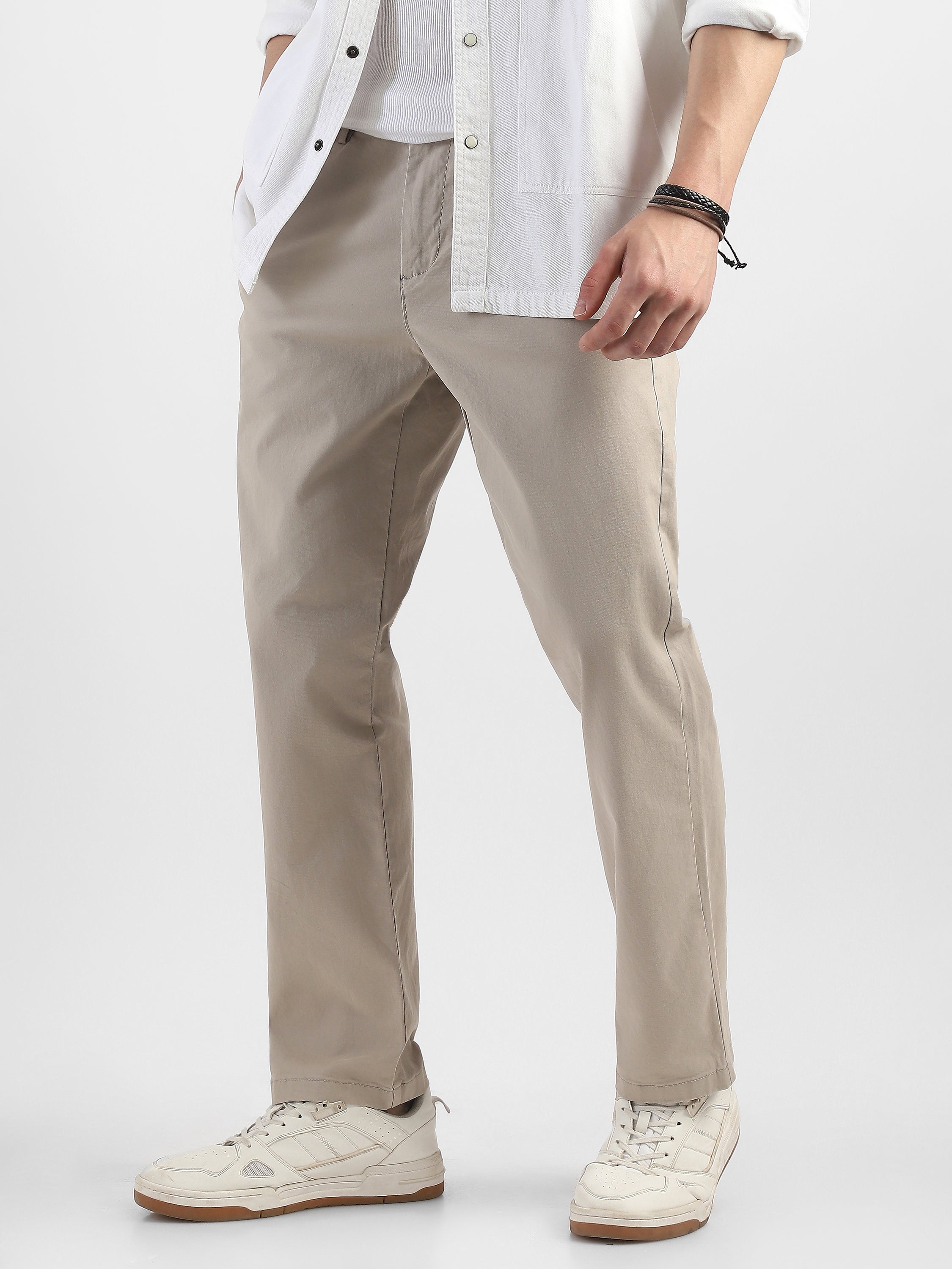 Men Beige Mid Rise Formal Trouser
