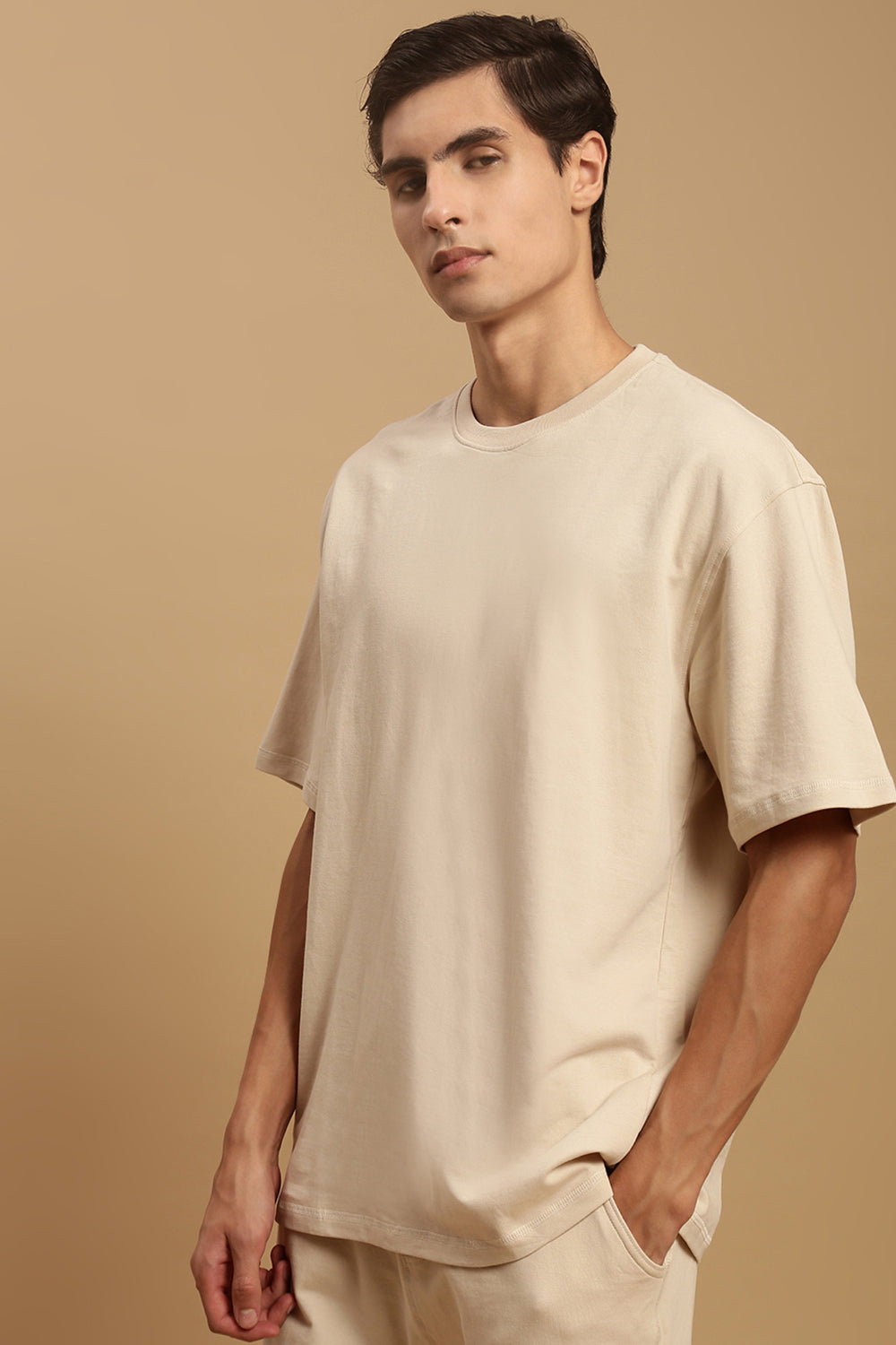Men Beige Half Sleeve T-Shirt