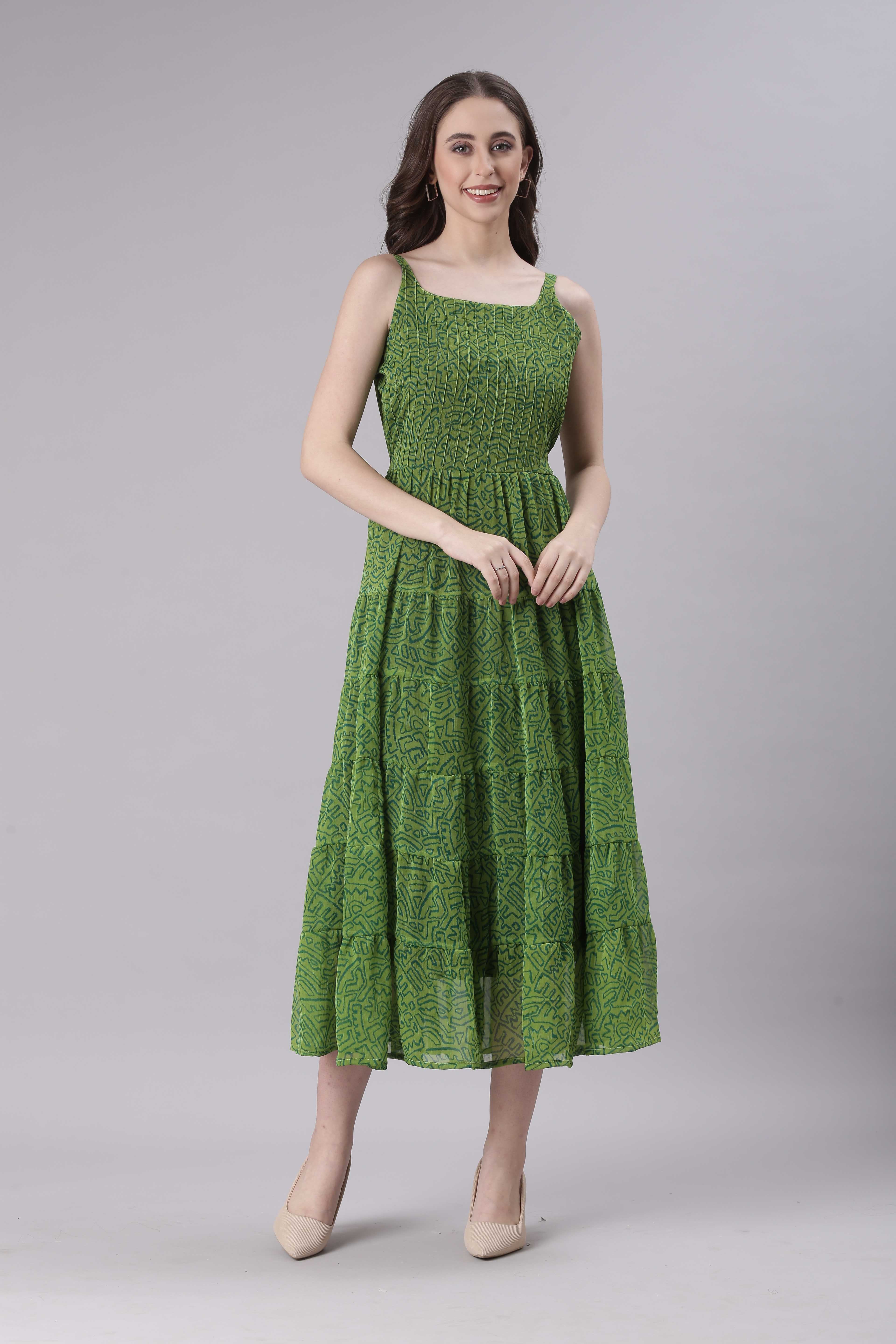 Women Green Varlie Printed Tiered Dress