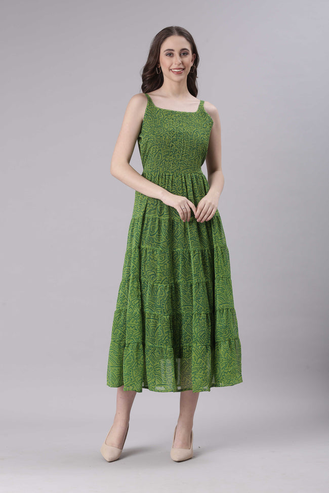 Women Green Varlie Printed Tiered Dress