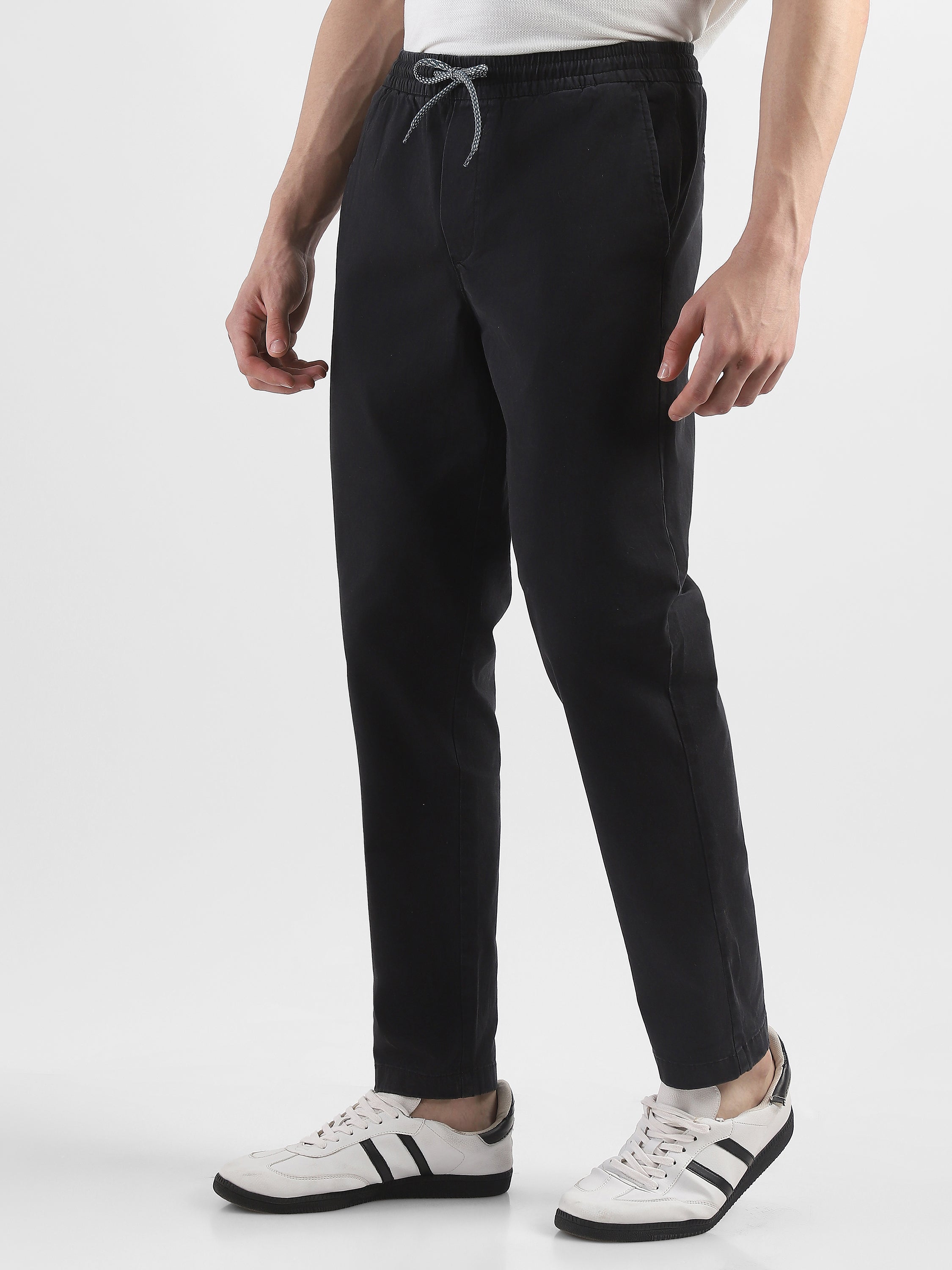 Men Black Cotton Blend Pants