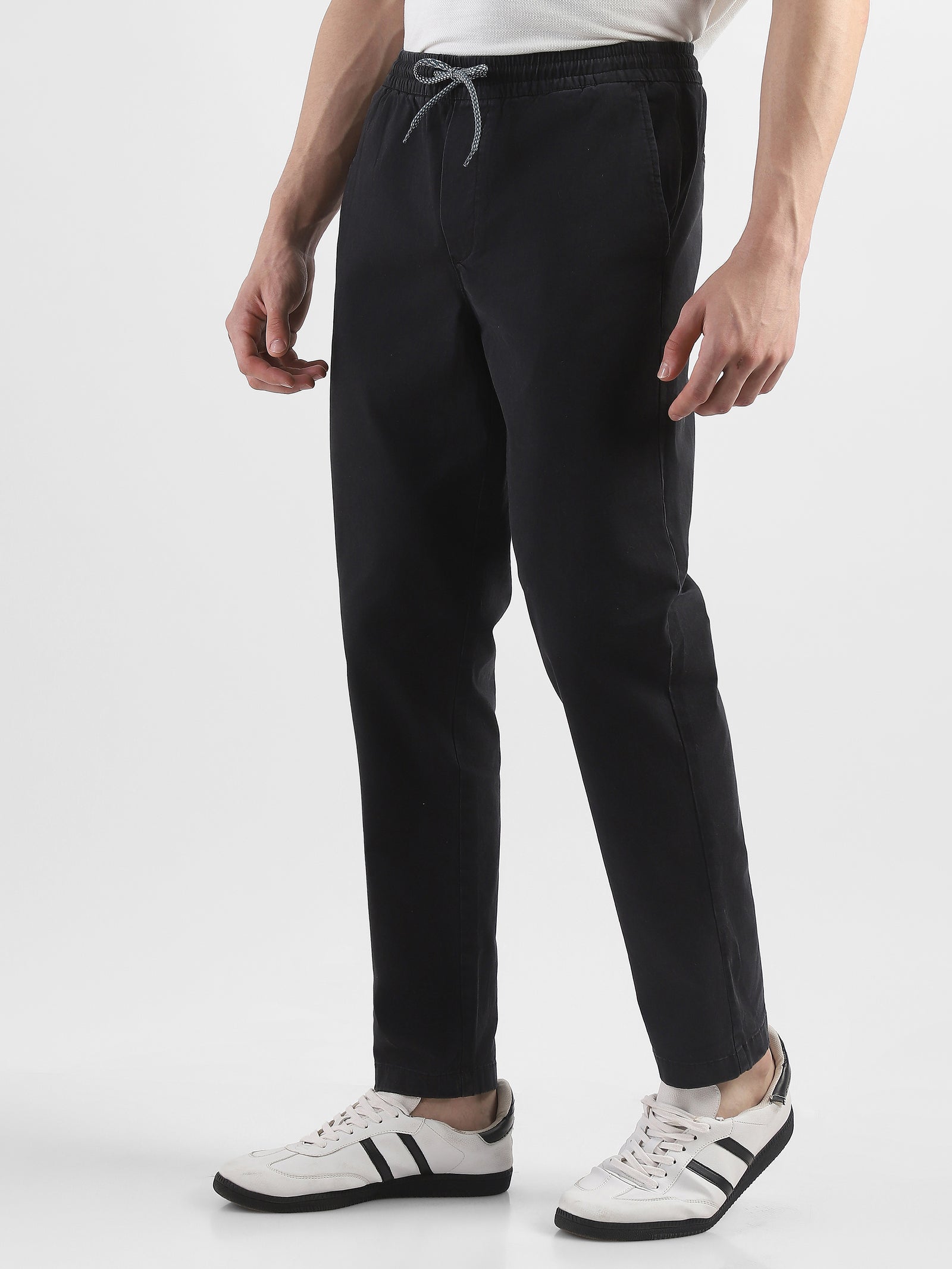 Men Black Cotton Blend Pants
