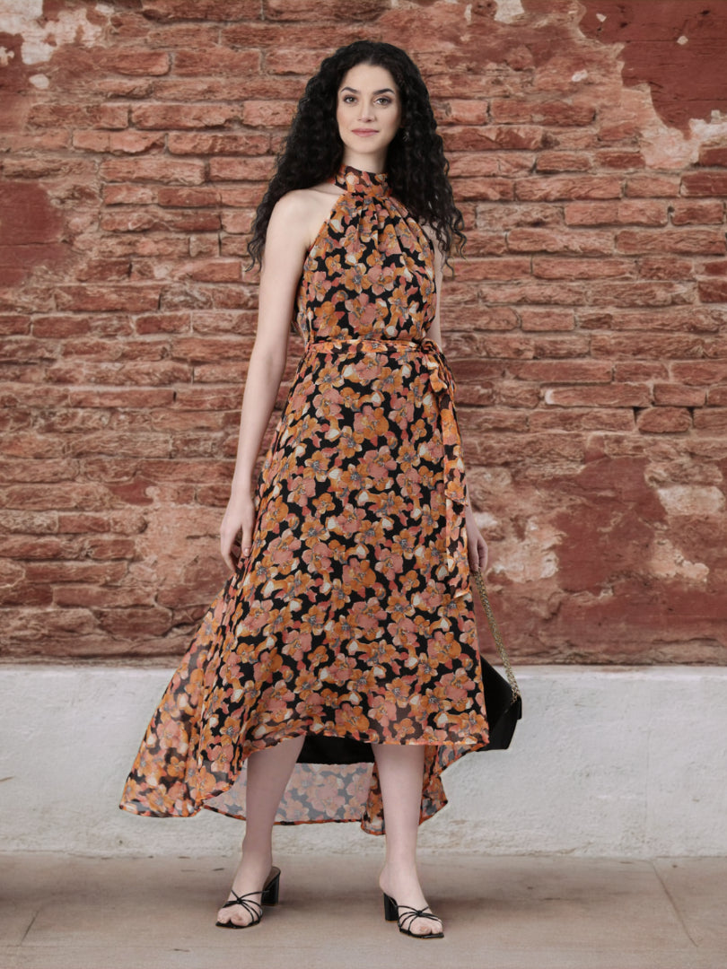 Women Floral Woven Maxi Chiffon Dress