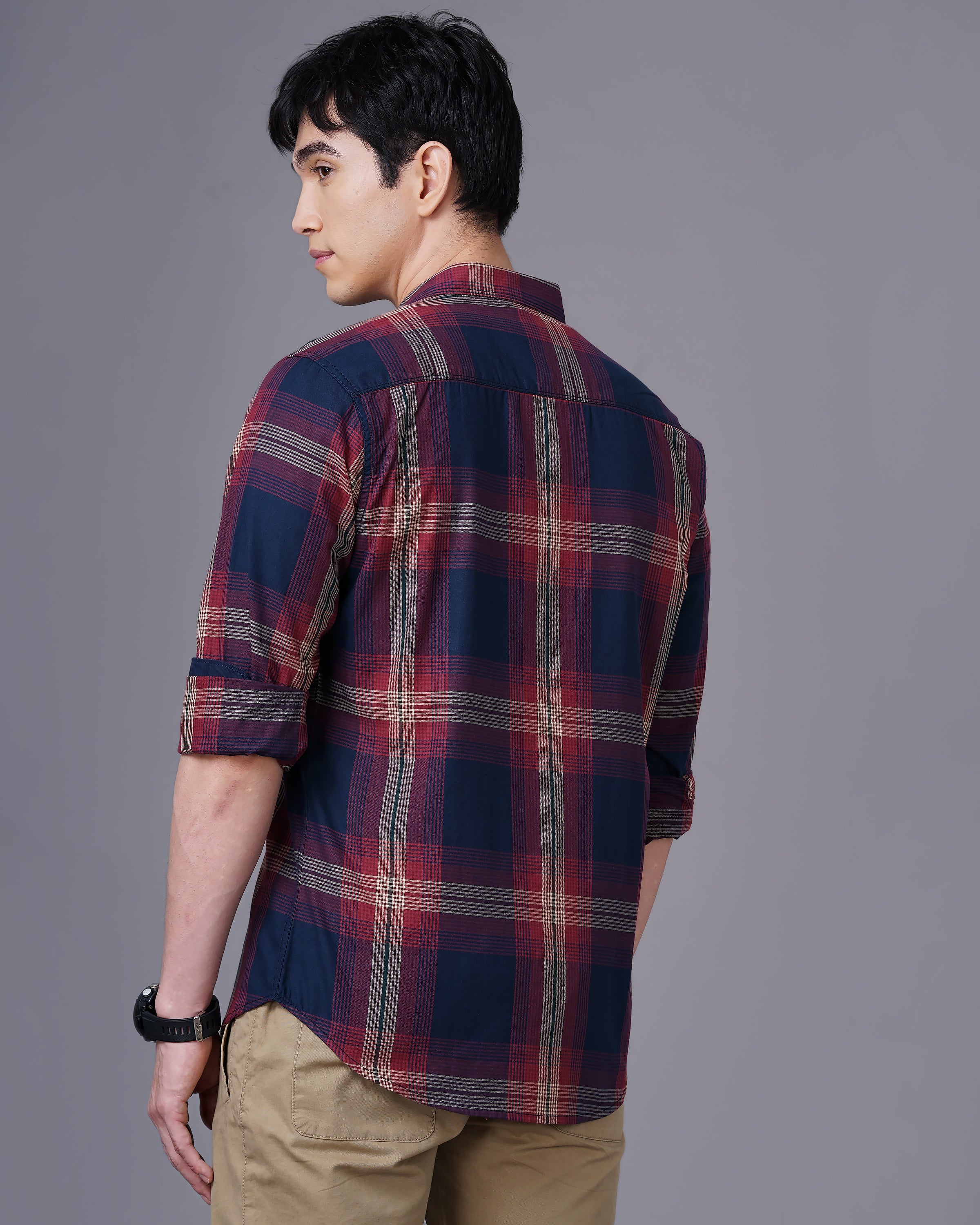 Men Red Cotton Slim Shirt