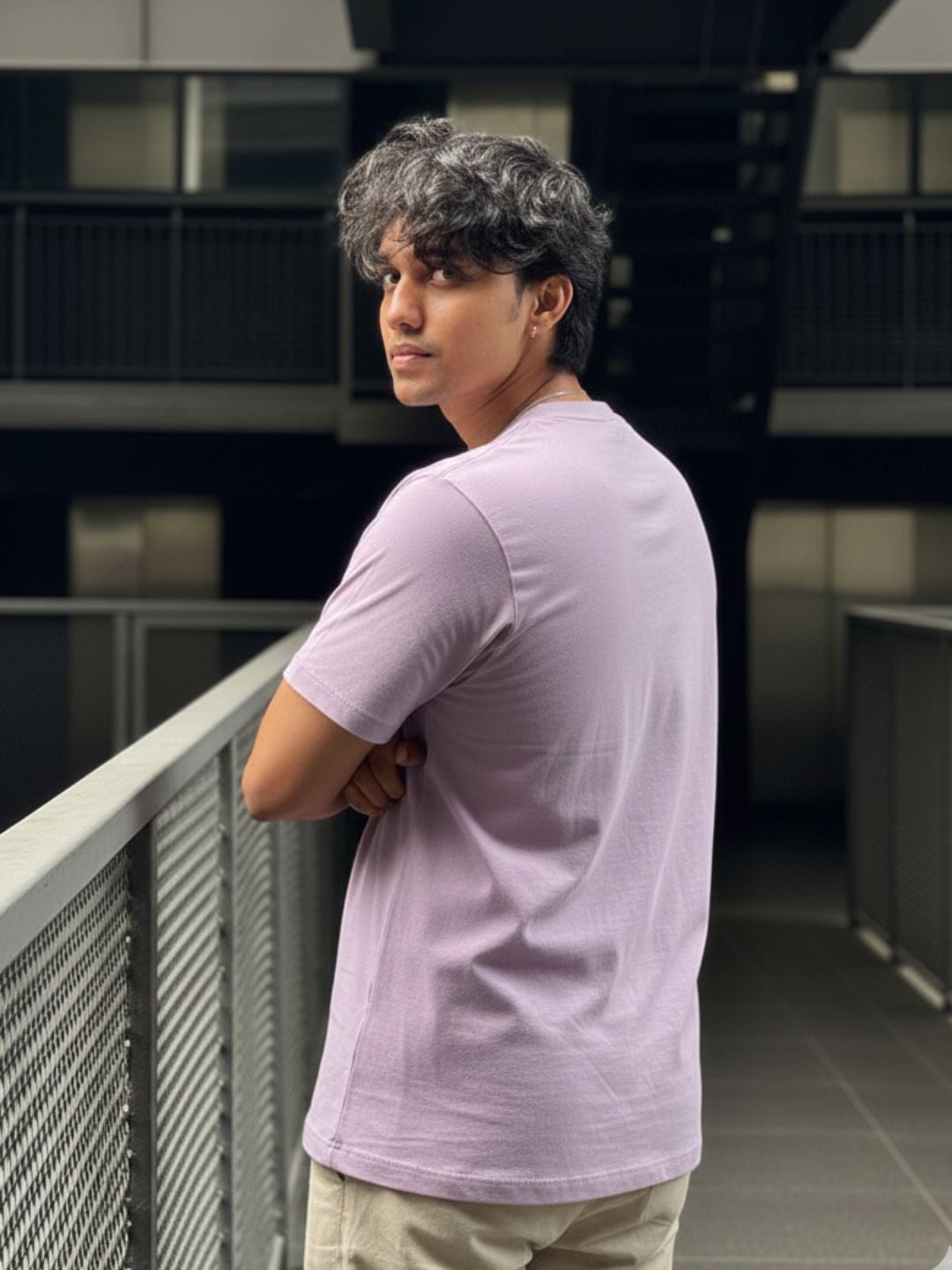 Men Purple Solid Cotton T-shirt