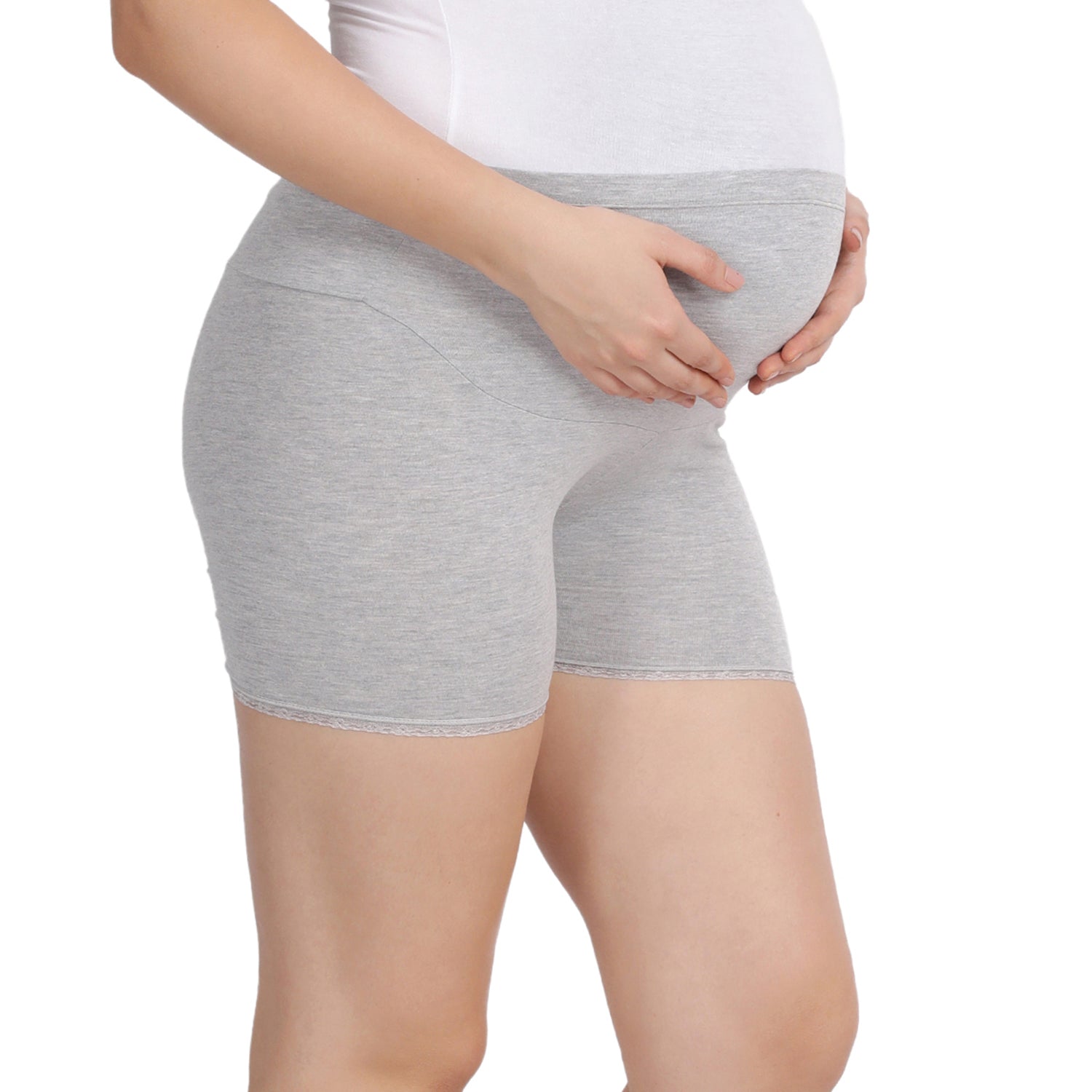 Women Grey Maternity Lace Shorts