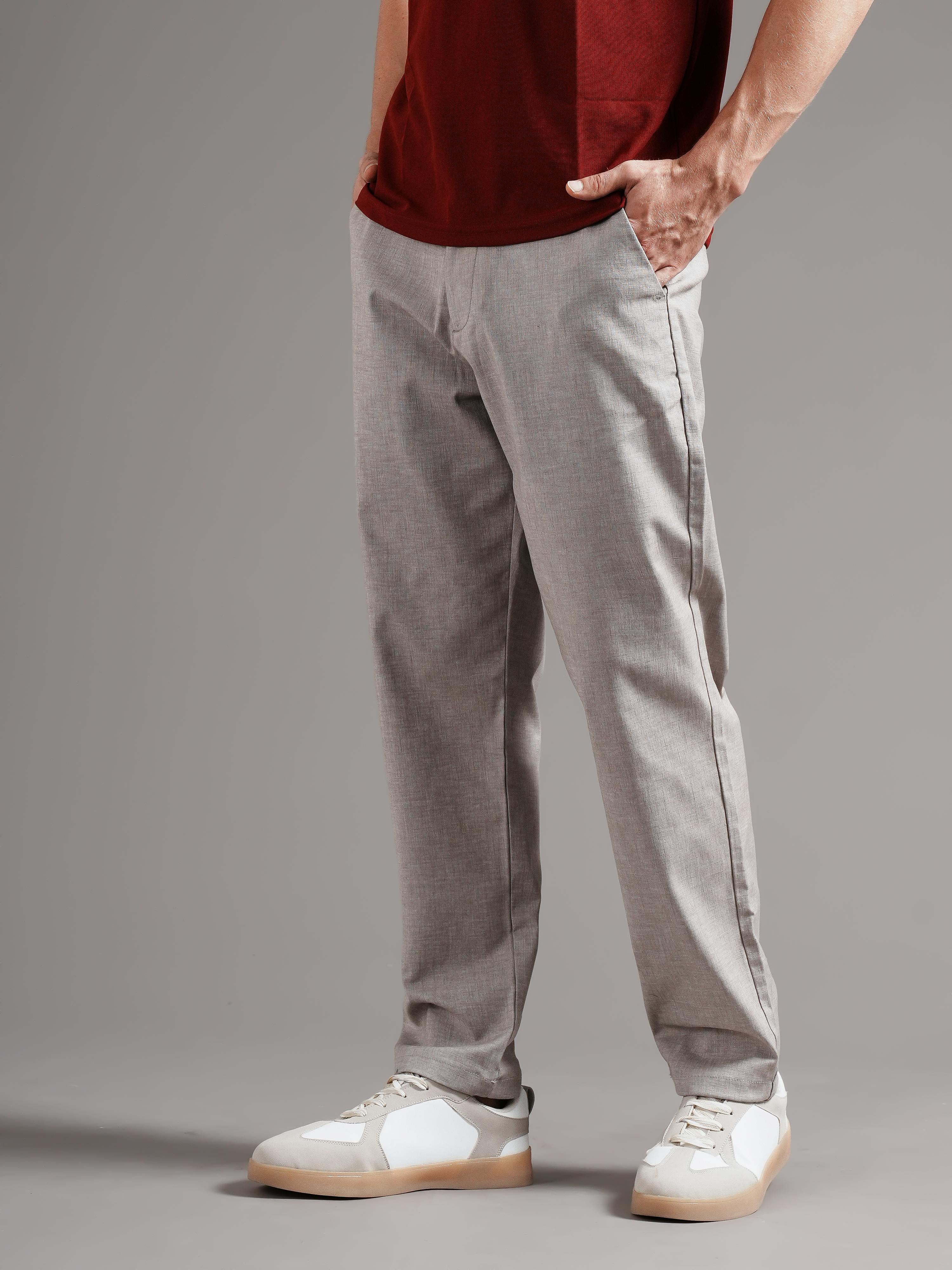 Men Grey Straight Fit Trousers