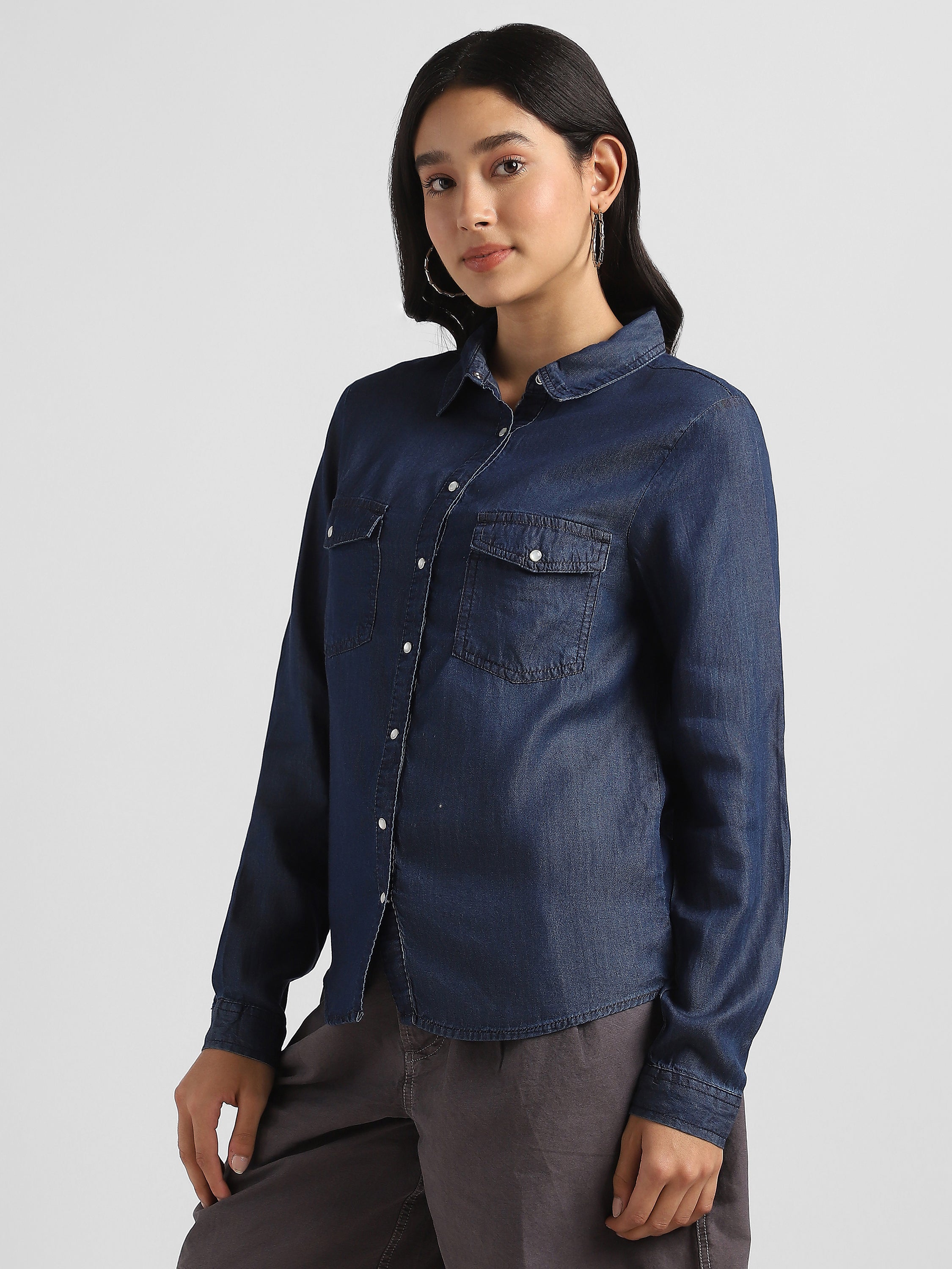 Women Denim Button Down Shirt