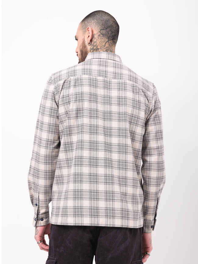 Men Beige Checked Shacket