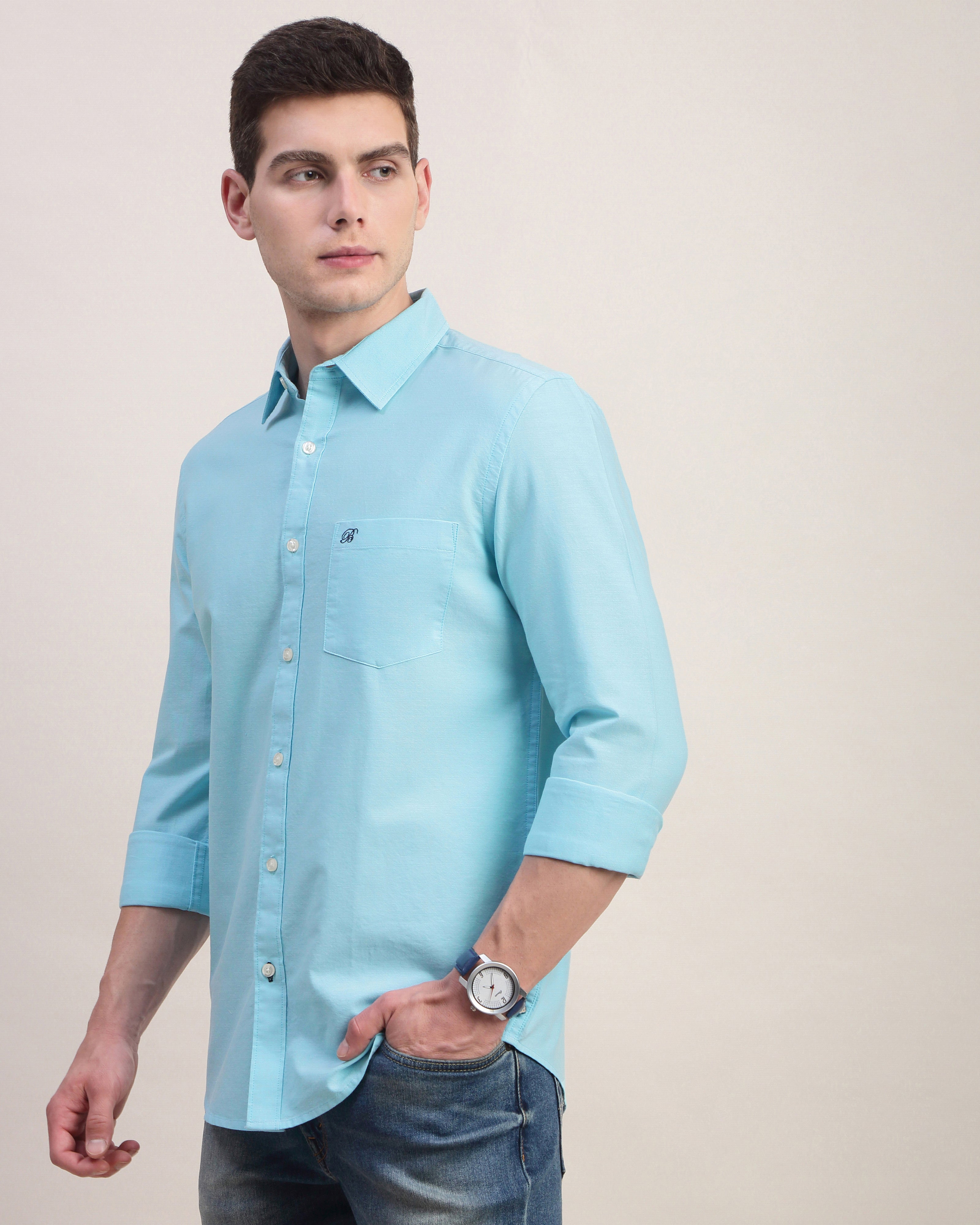 Men Blue Oxford Shirt