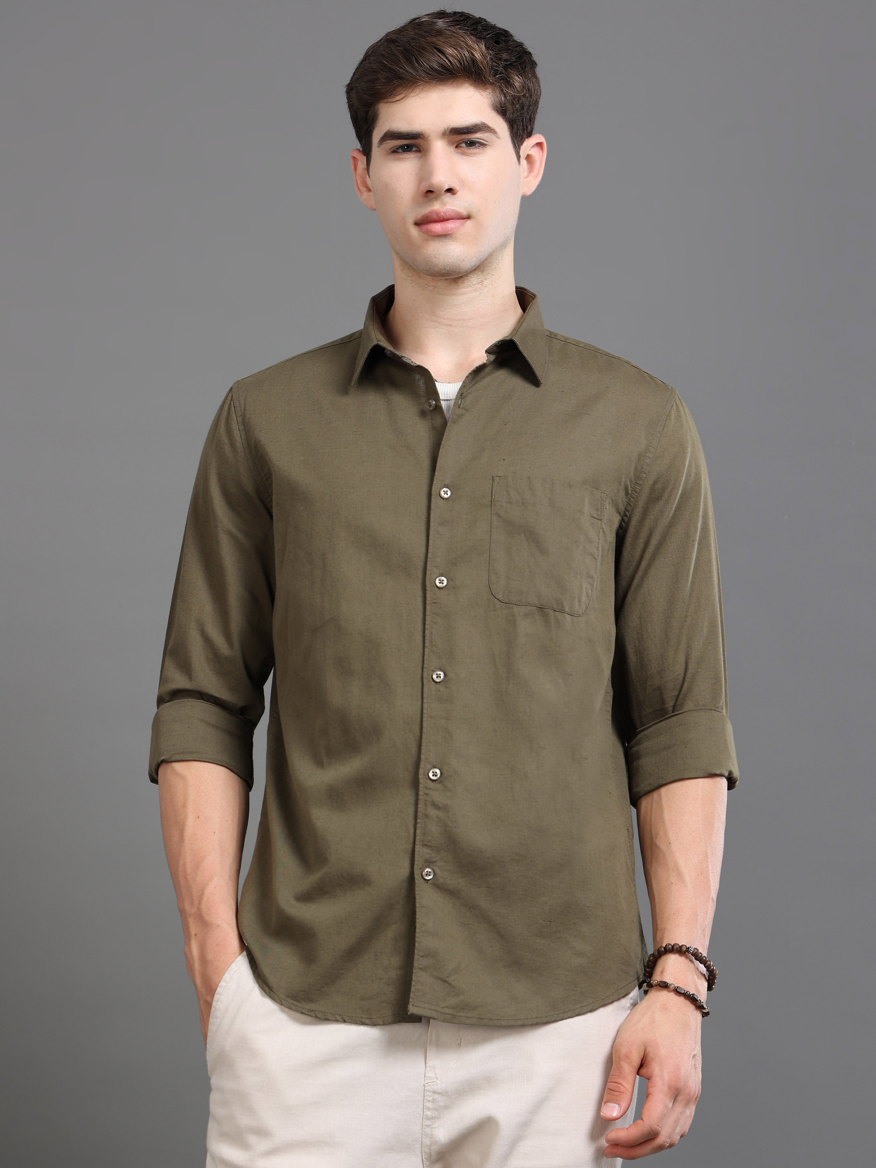 Men Olive Slim Fit Shirt