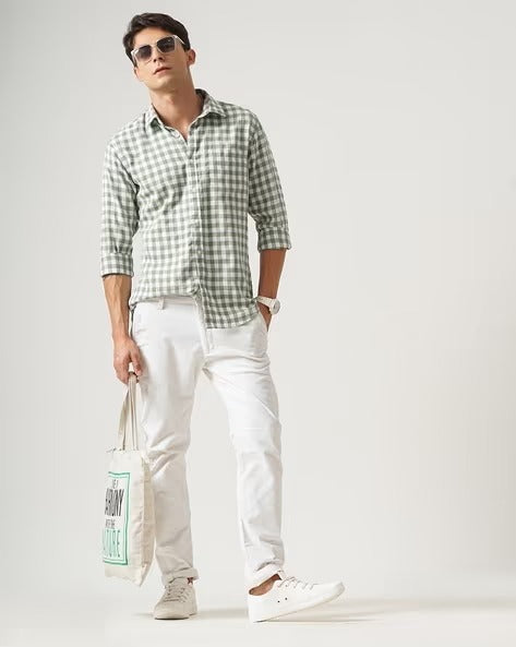Men Green Checked Shirt