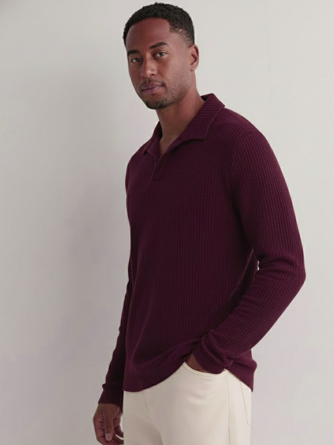 Men Wine Polo Neck T-Shirt