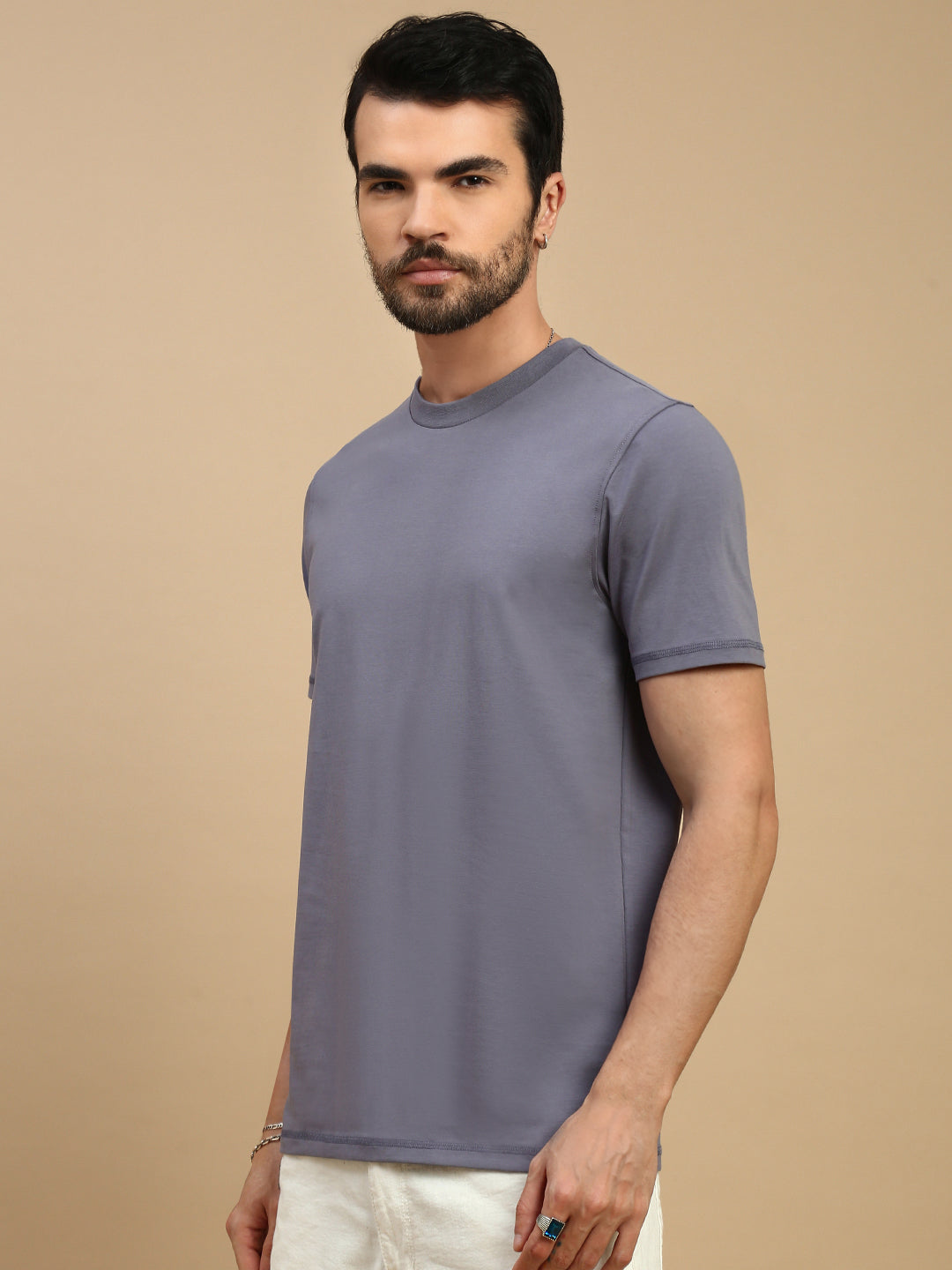 Men Blue High Neck Tee