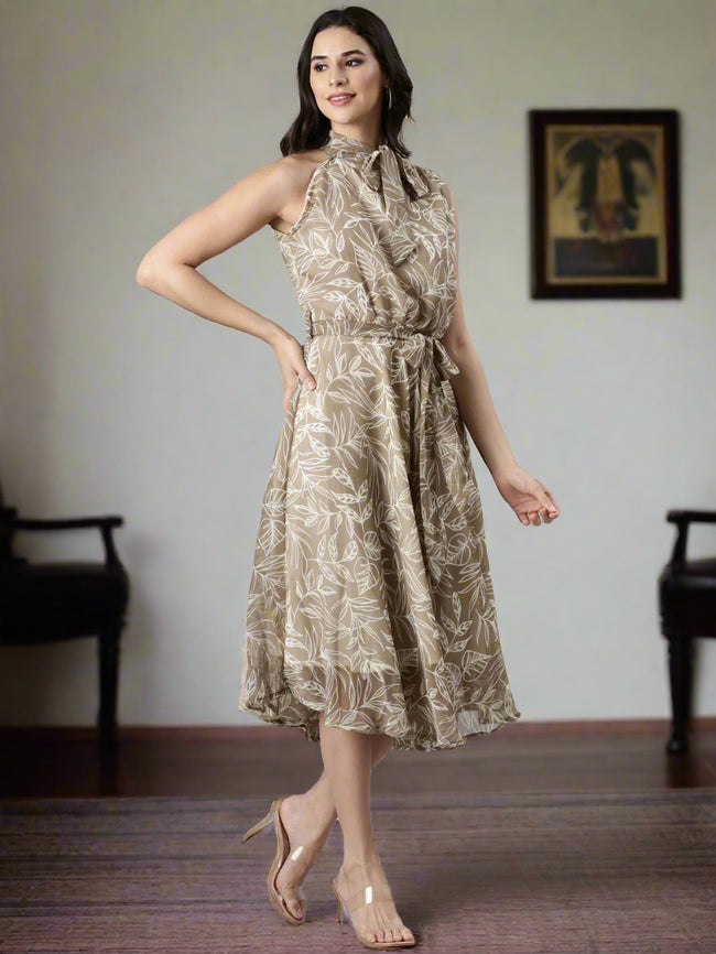 Women Floral Woven Midi Chiffon Dress