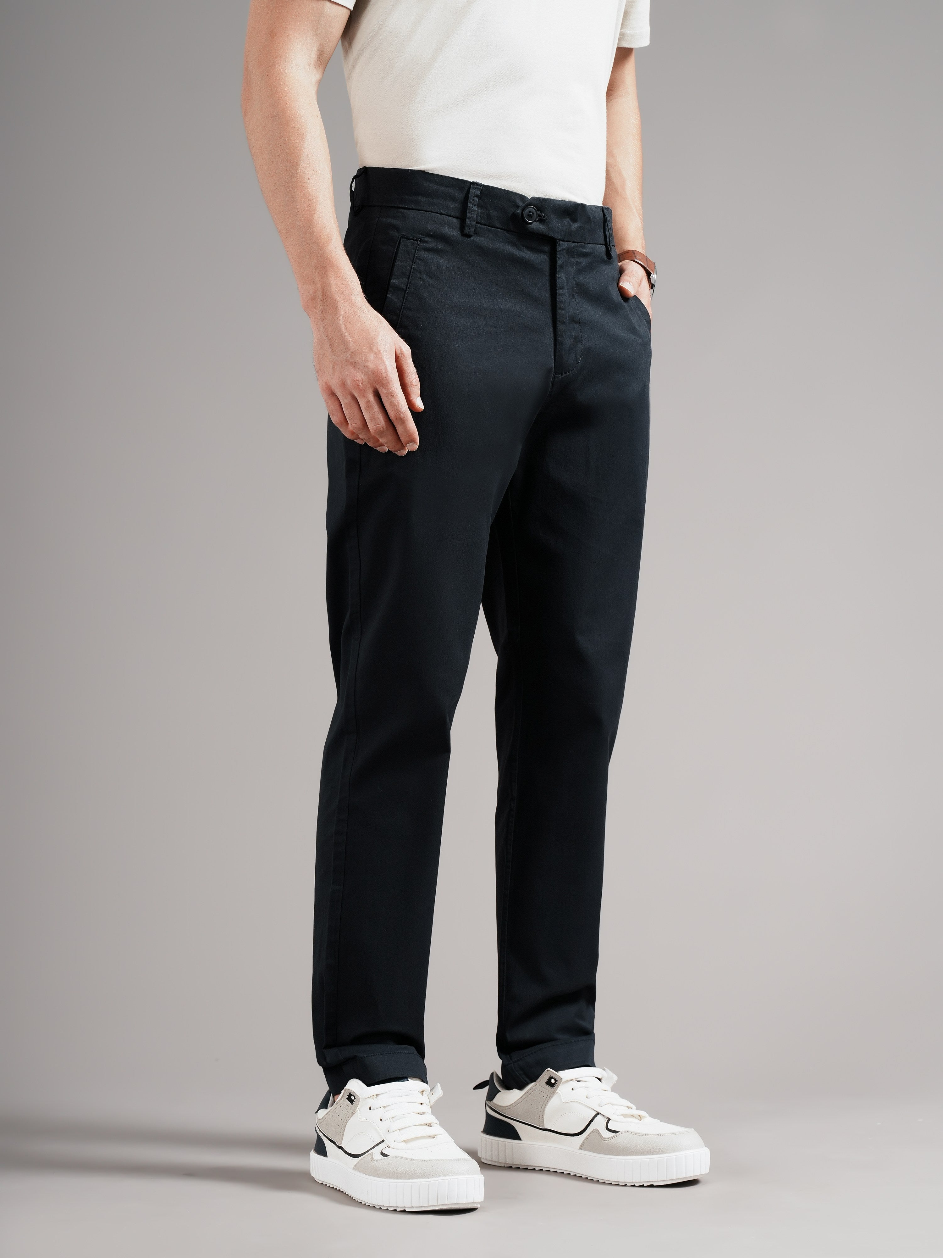 Men Grey Tailored Fit Trousers