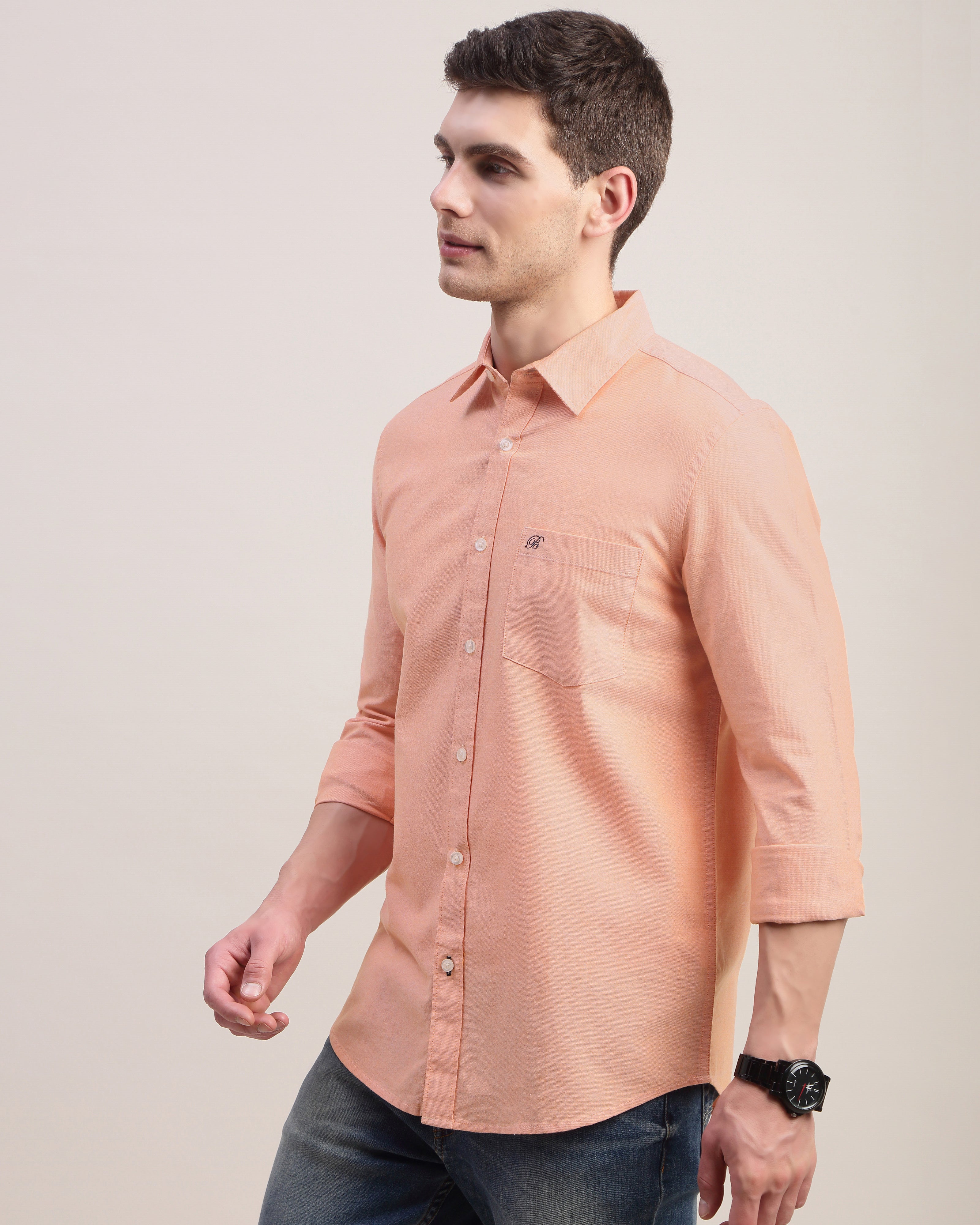 Men Orange Oxford Shirt