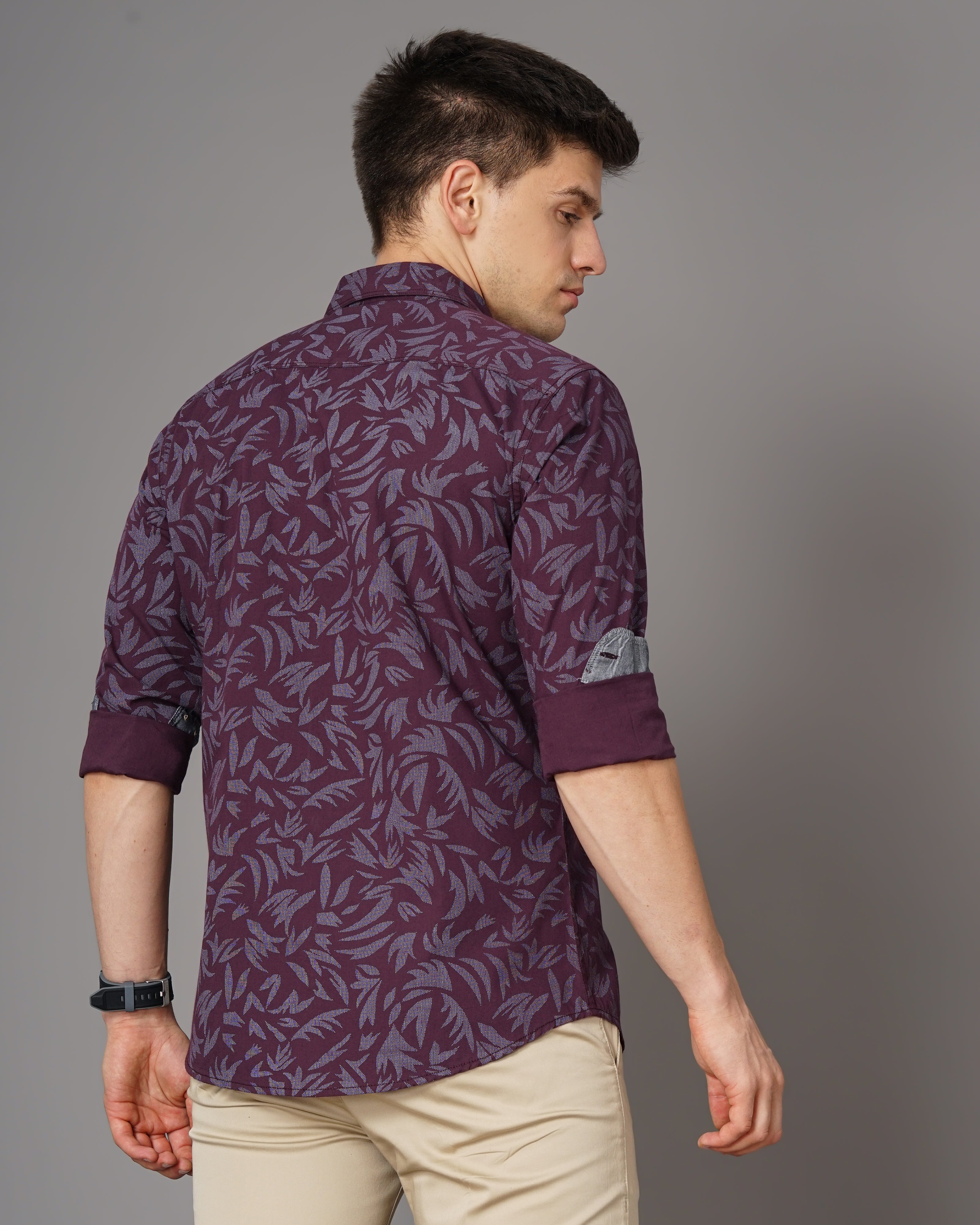 Men Burgundy Cotton Slim Shirt