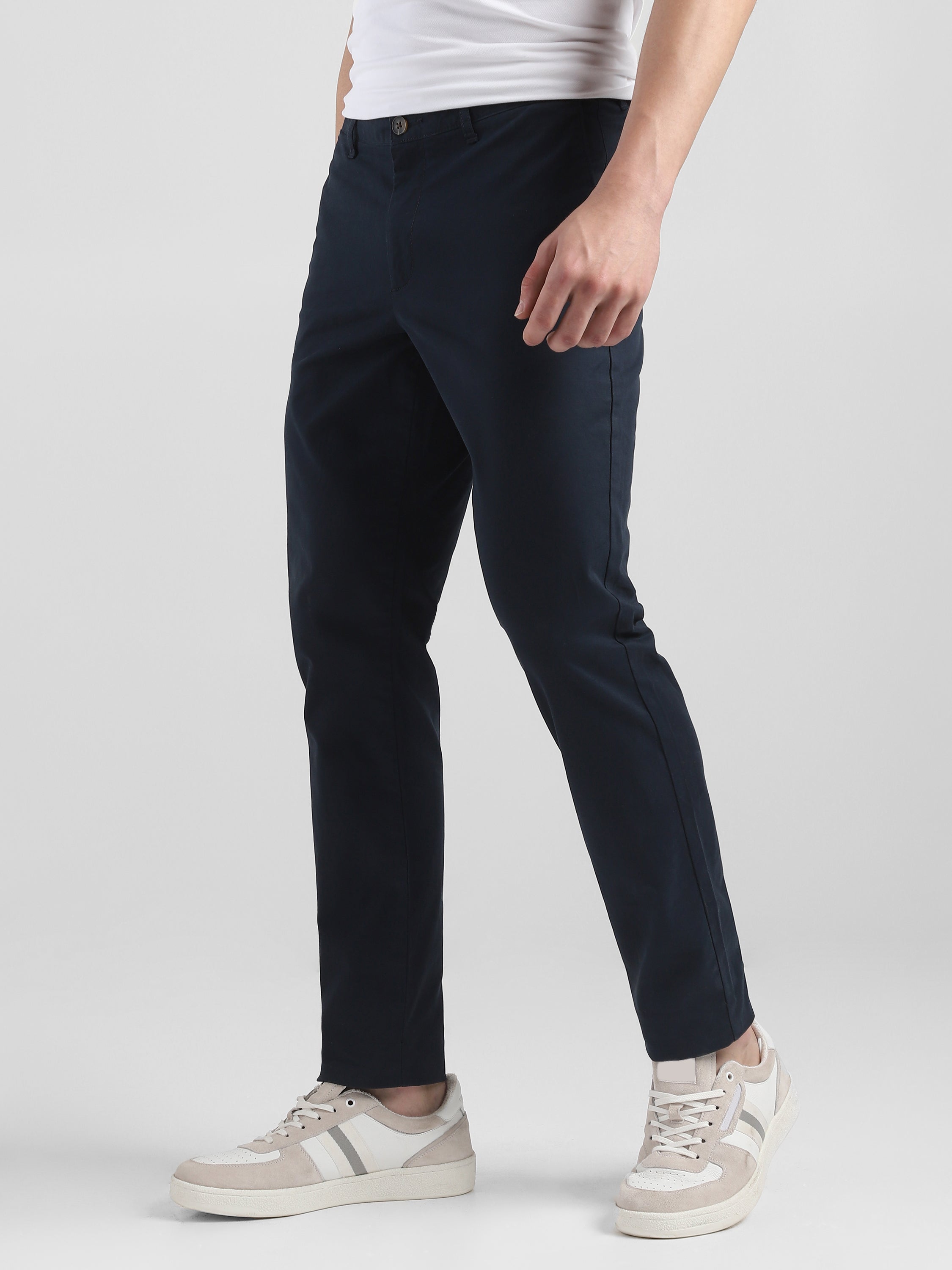 Men Navy Mid Rise Regular Fit Trouser