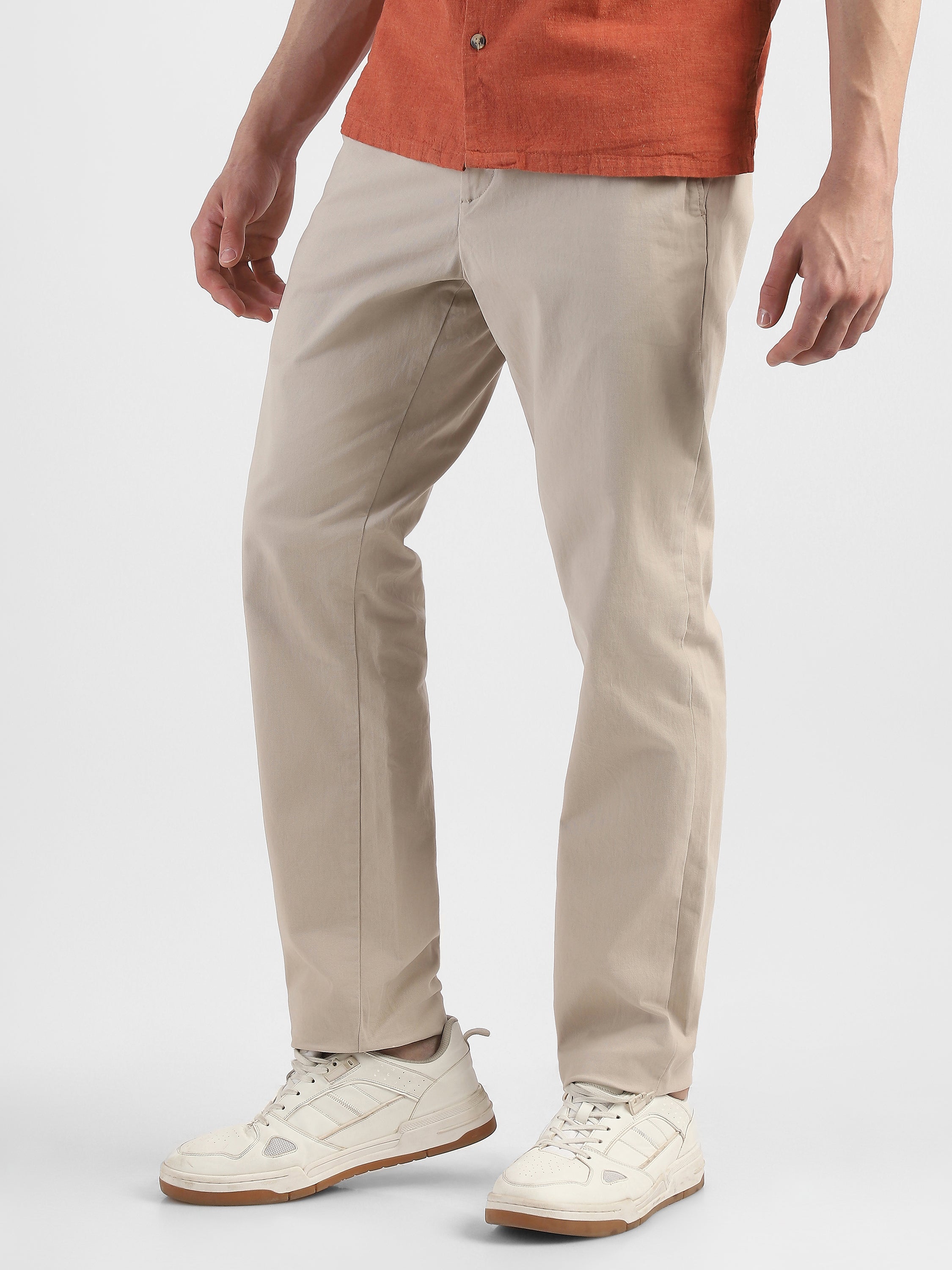 Men Beige Mid Rise Formal Trousers