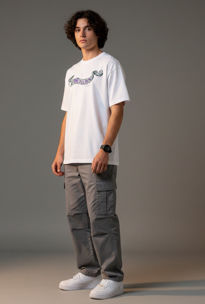 Men White Graphic Cotton Oversized T-Shirt