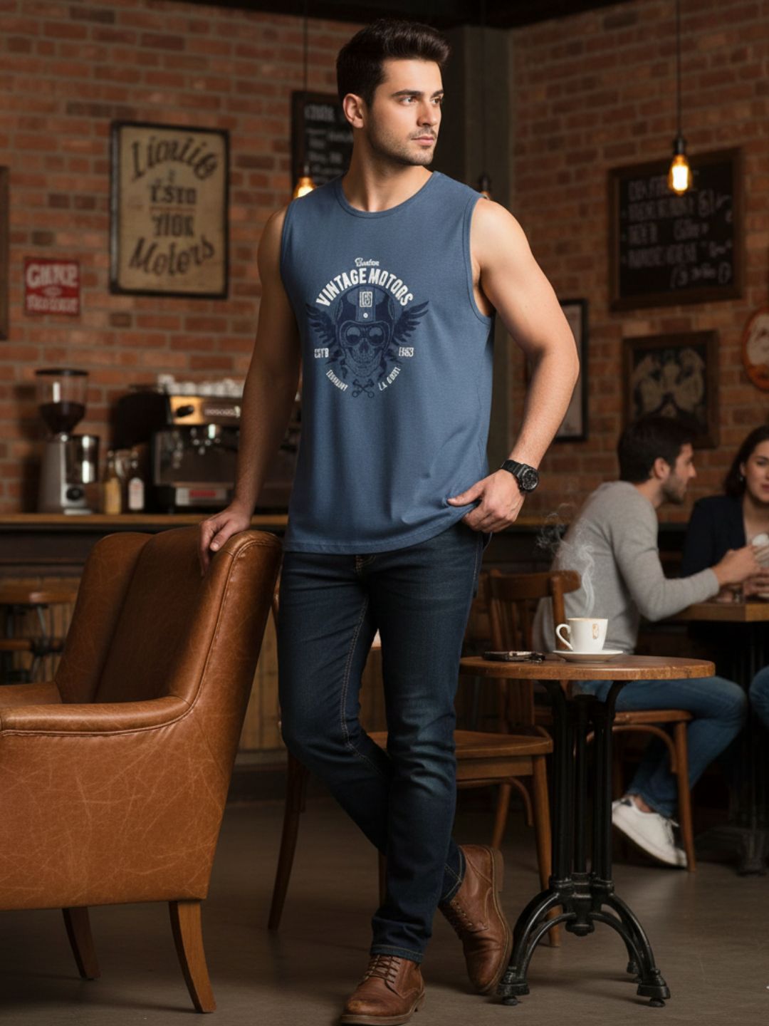 Men Blue Printed T-shirt