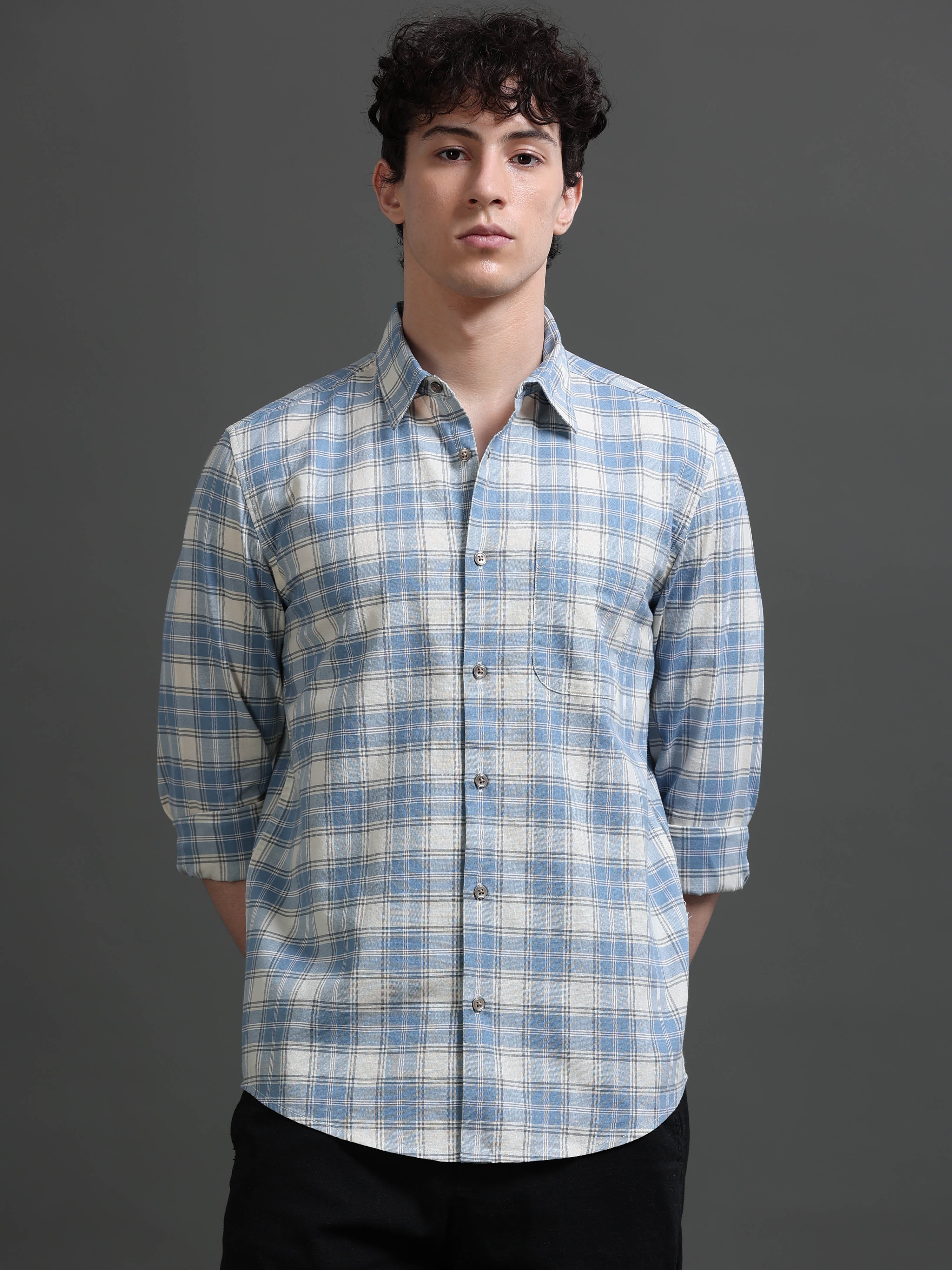 Men Blue Check Shirt