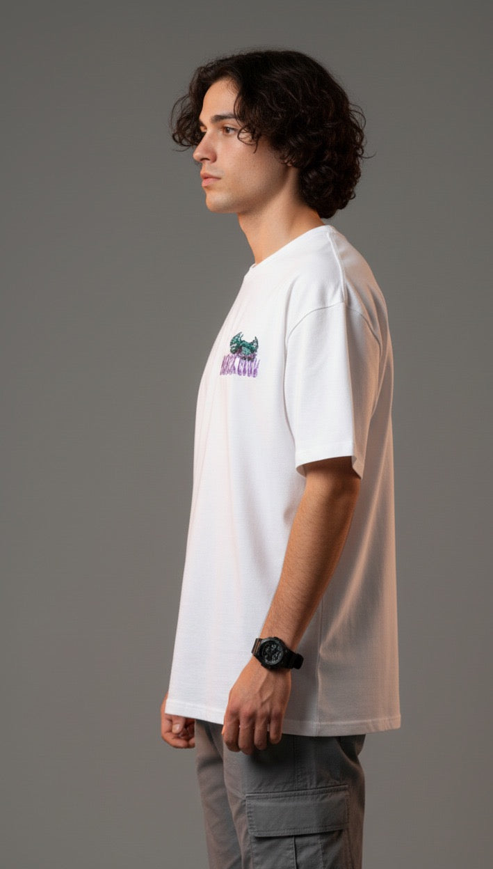 Men White Graphic Cotton Oversized T-Shirt