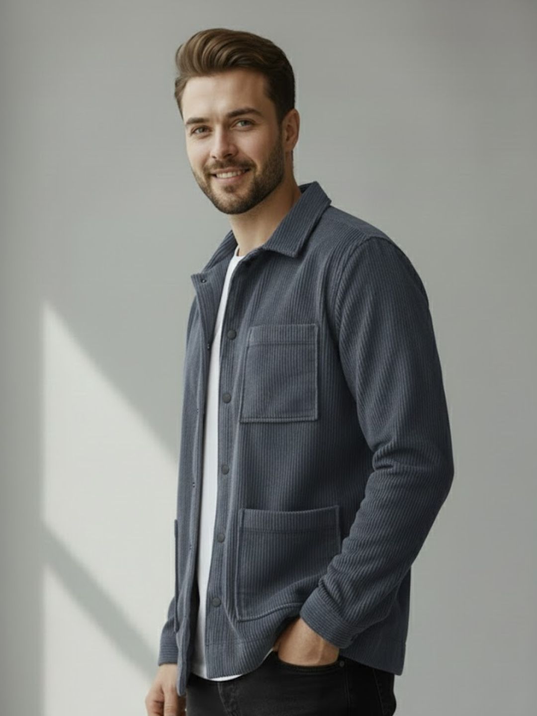 Men Blue Textured Casual Jacket