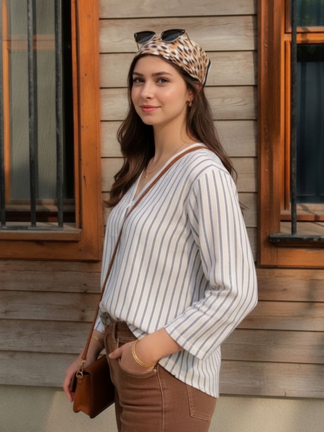 Women White Striped Tunic Top