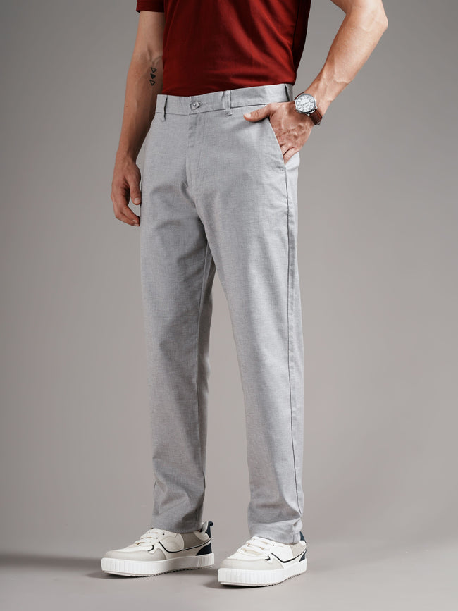 Men Grey Straight Fit Trousers