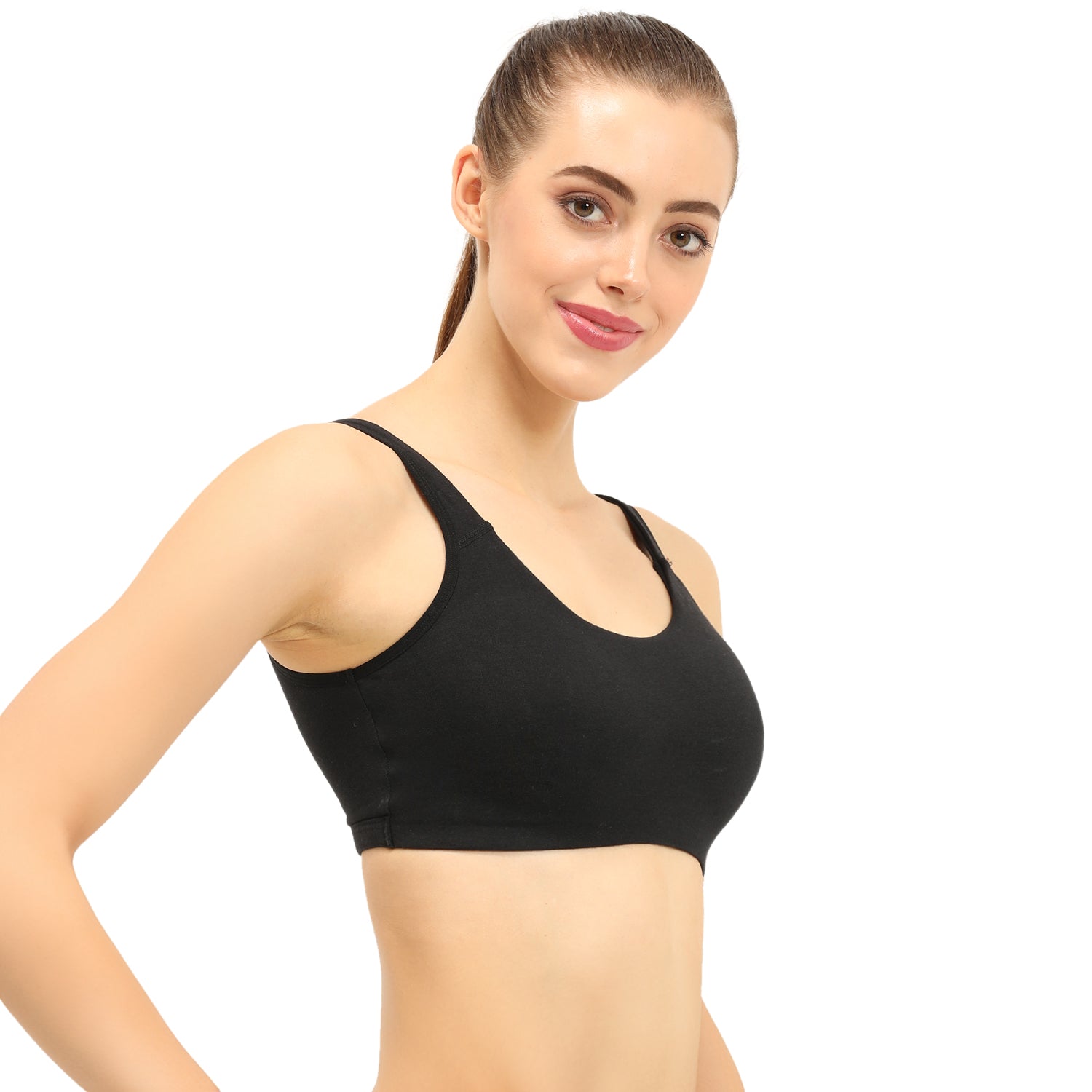 Non-padded Non-wired Full Coverage Slip-on Moulded Double Layered Sports Bra