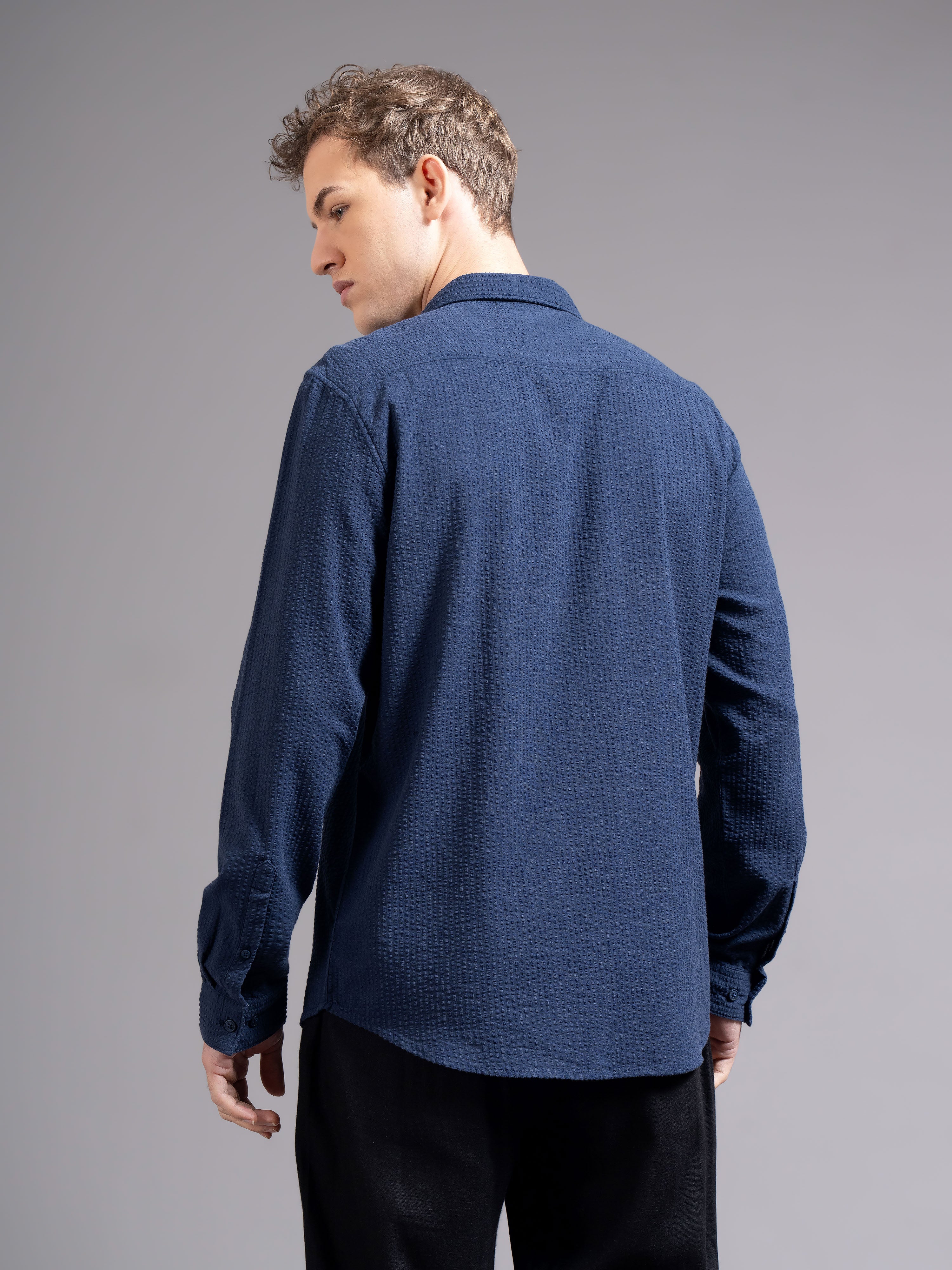 Men Navy Blue Cotton Shirt