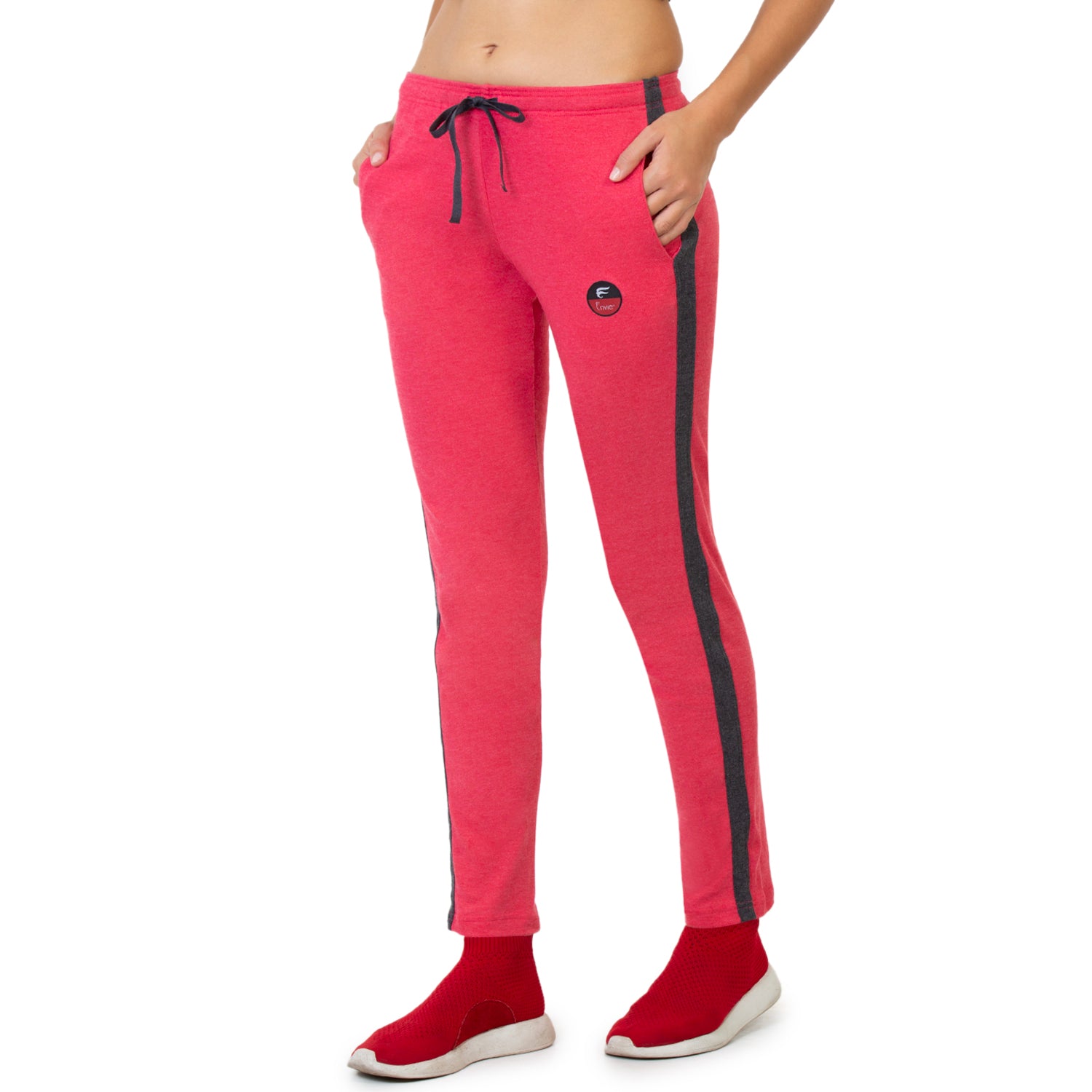 Women Red Ankle Length Track Pant