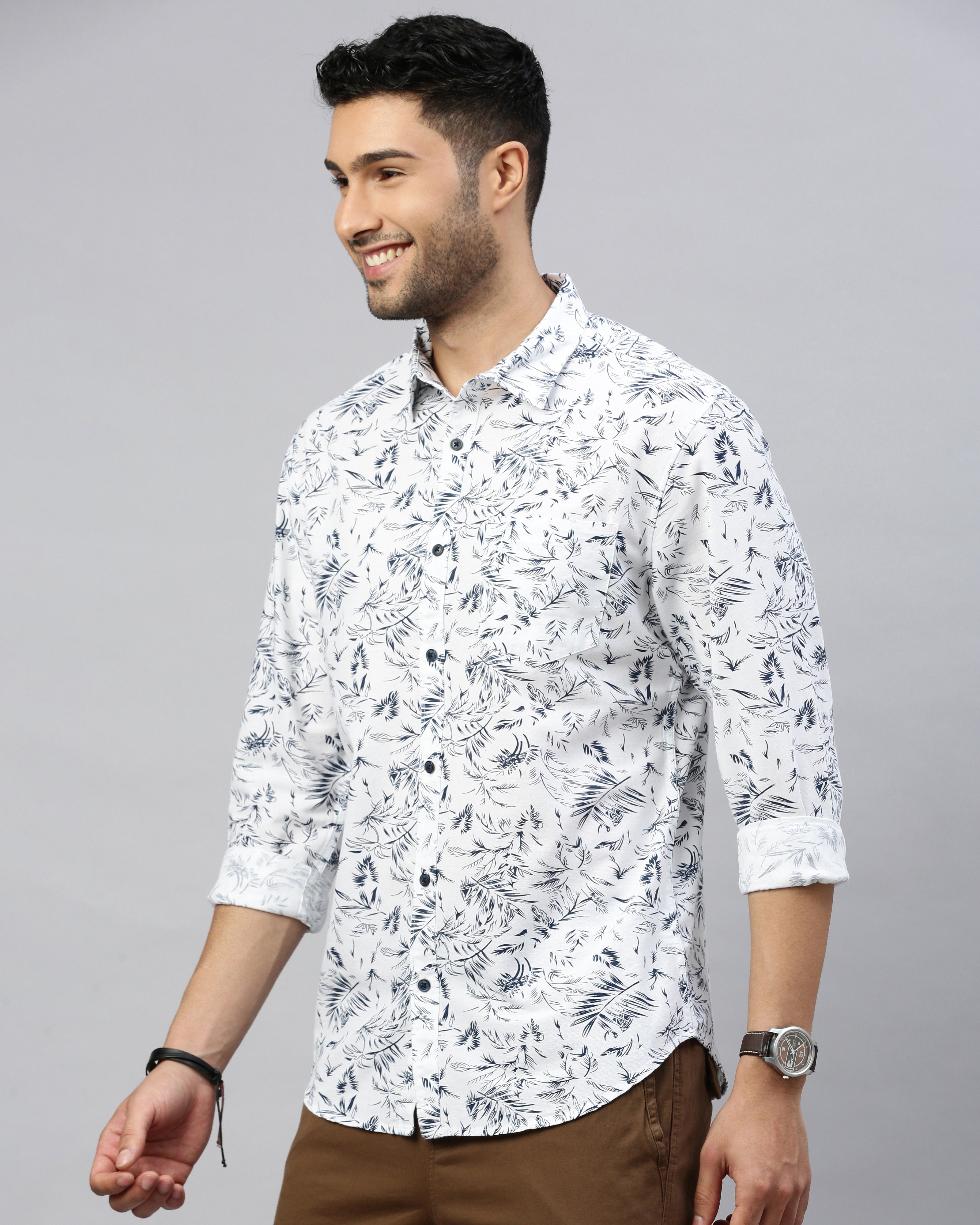 Men White Cotton Slim Shirt