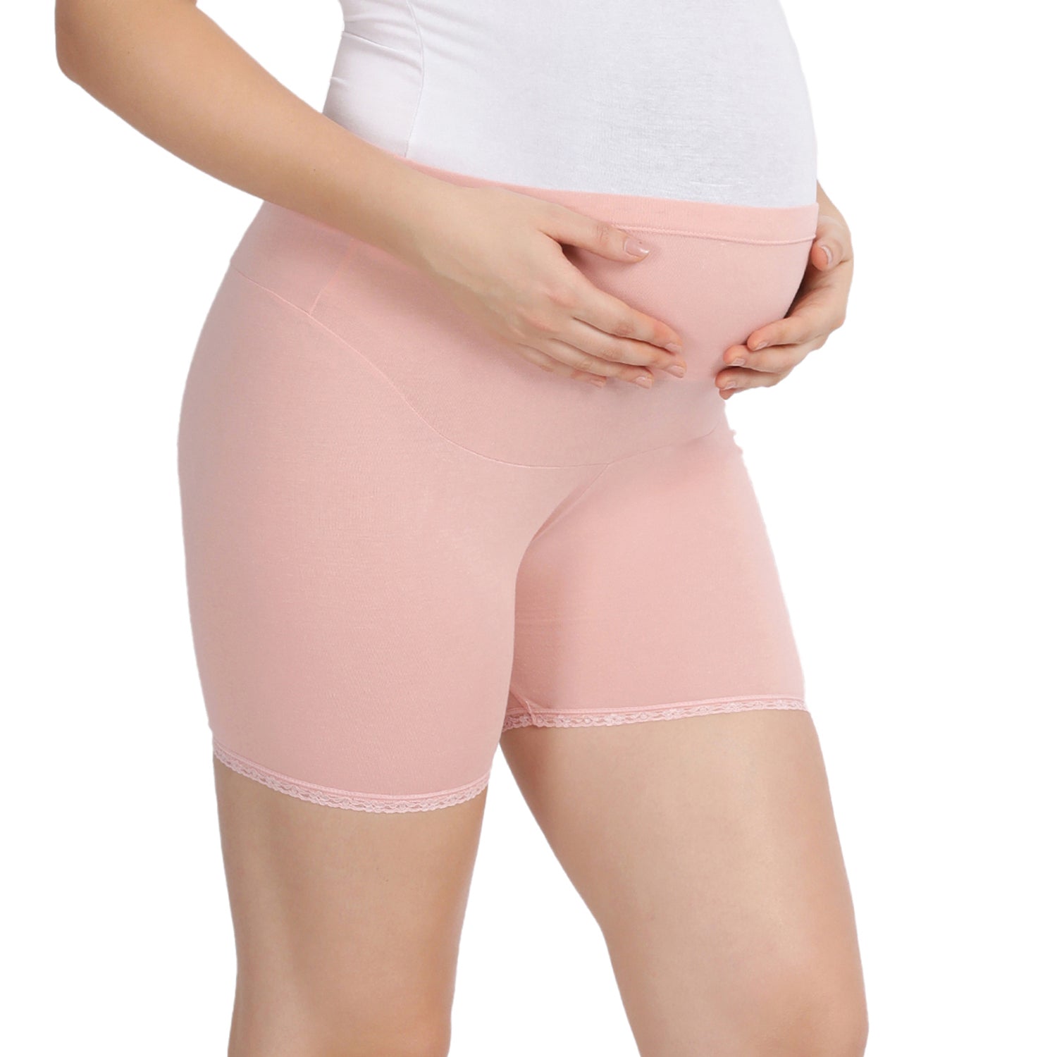 Women Peach Maternity Lace Shorts