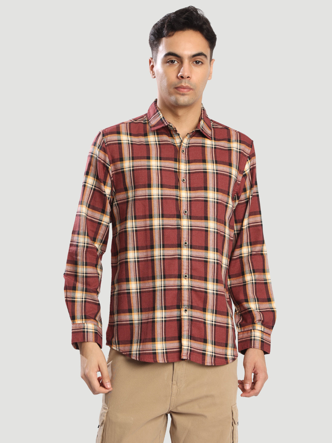 Men Marroon Checked Relax Fit Casual Shirt