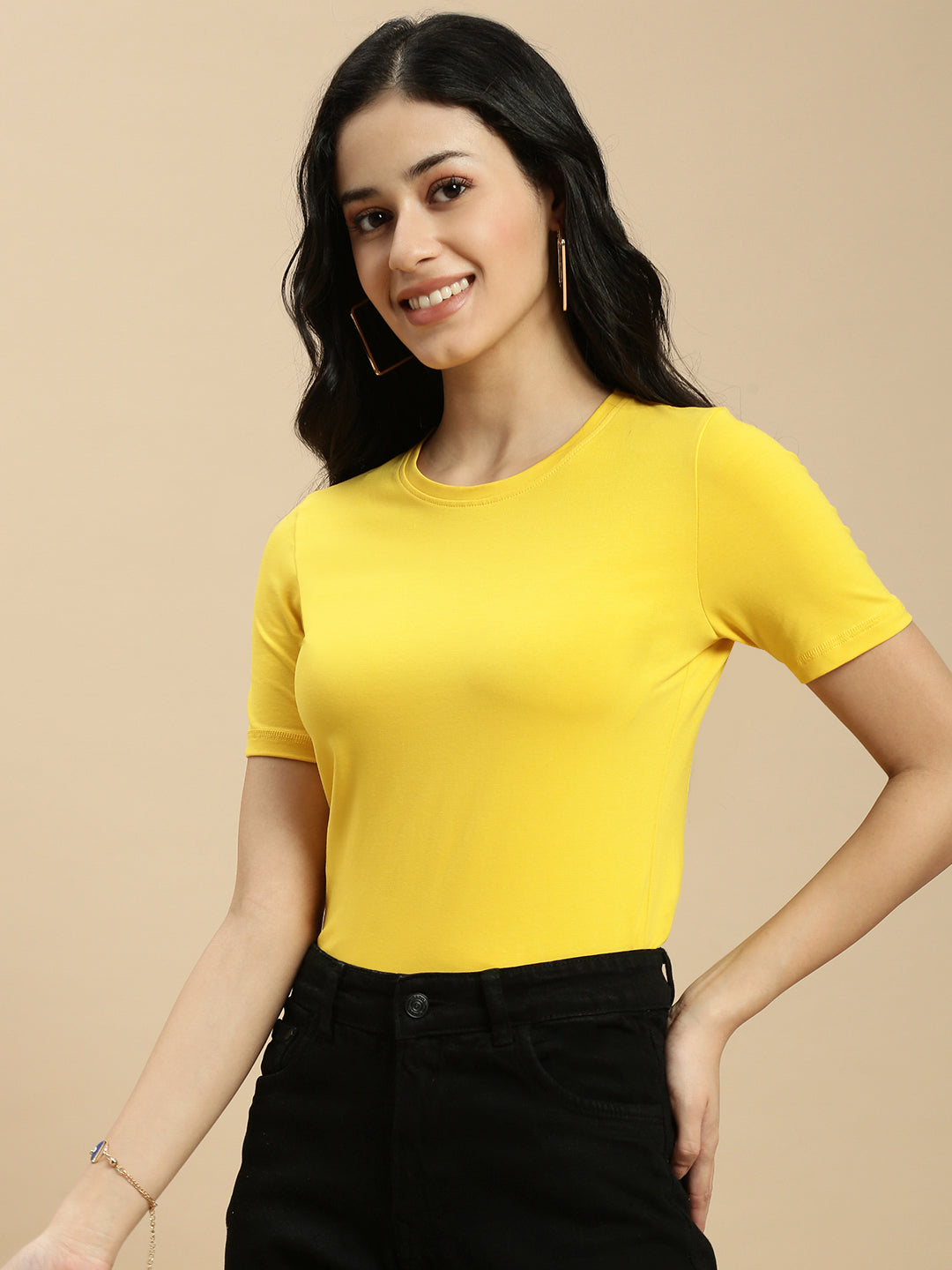 Women Mustard Half Sleeve Top
