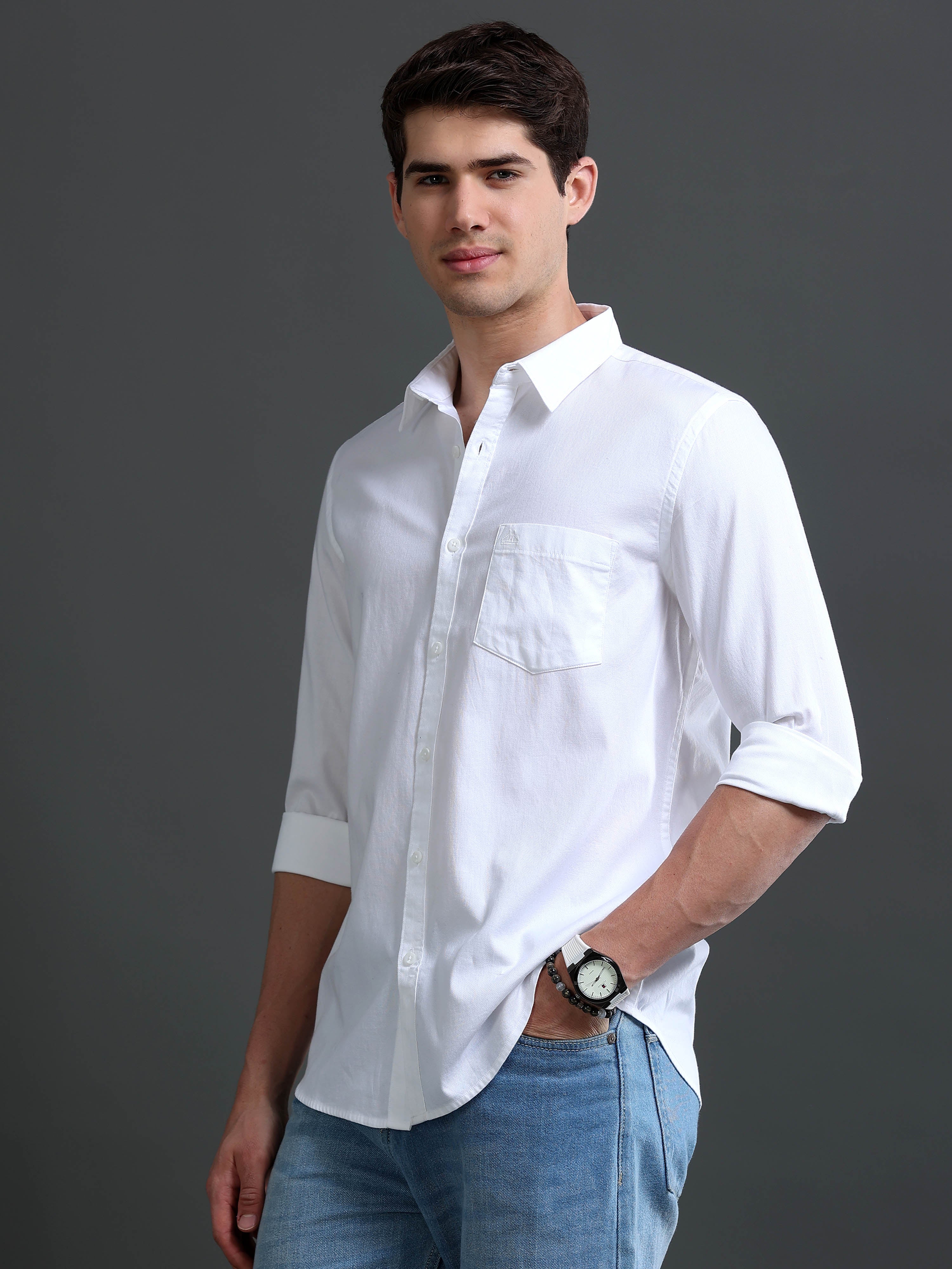 Men White Dobby Shirt