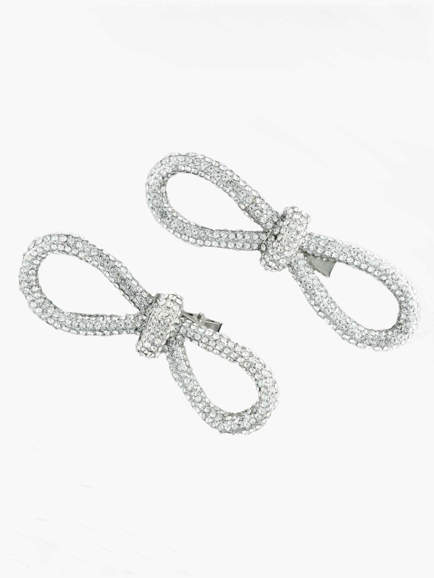 Women Silver Crystal Hair Bow Alligator Clip