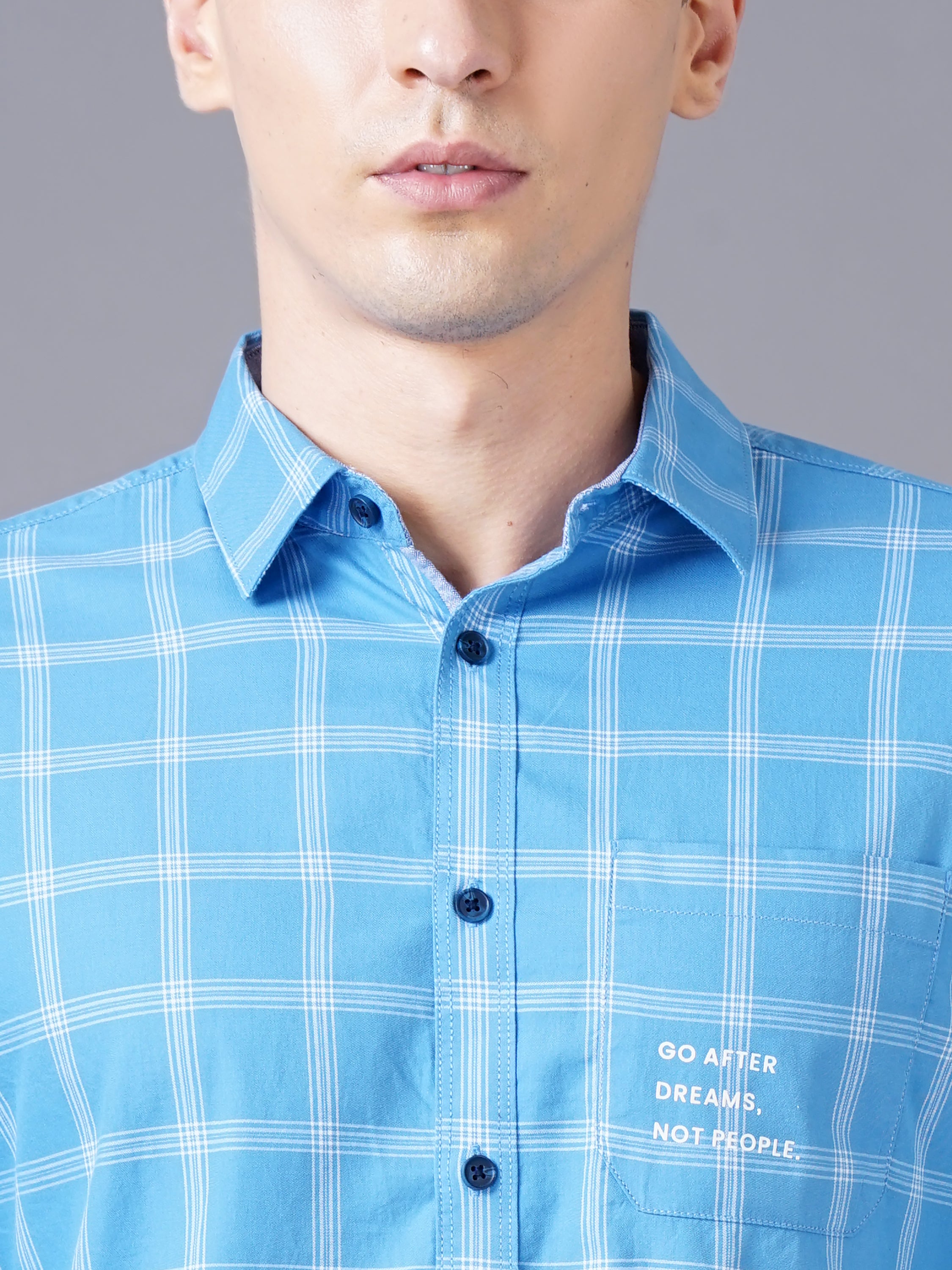Men Blue Cotton Slim Shirt