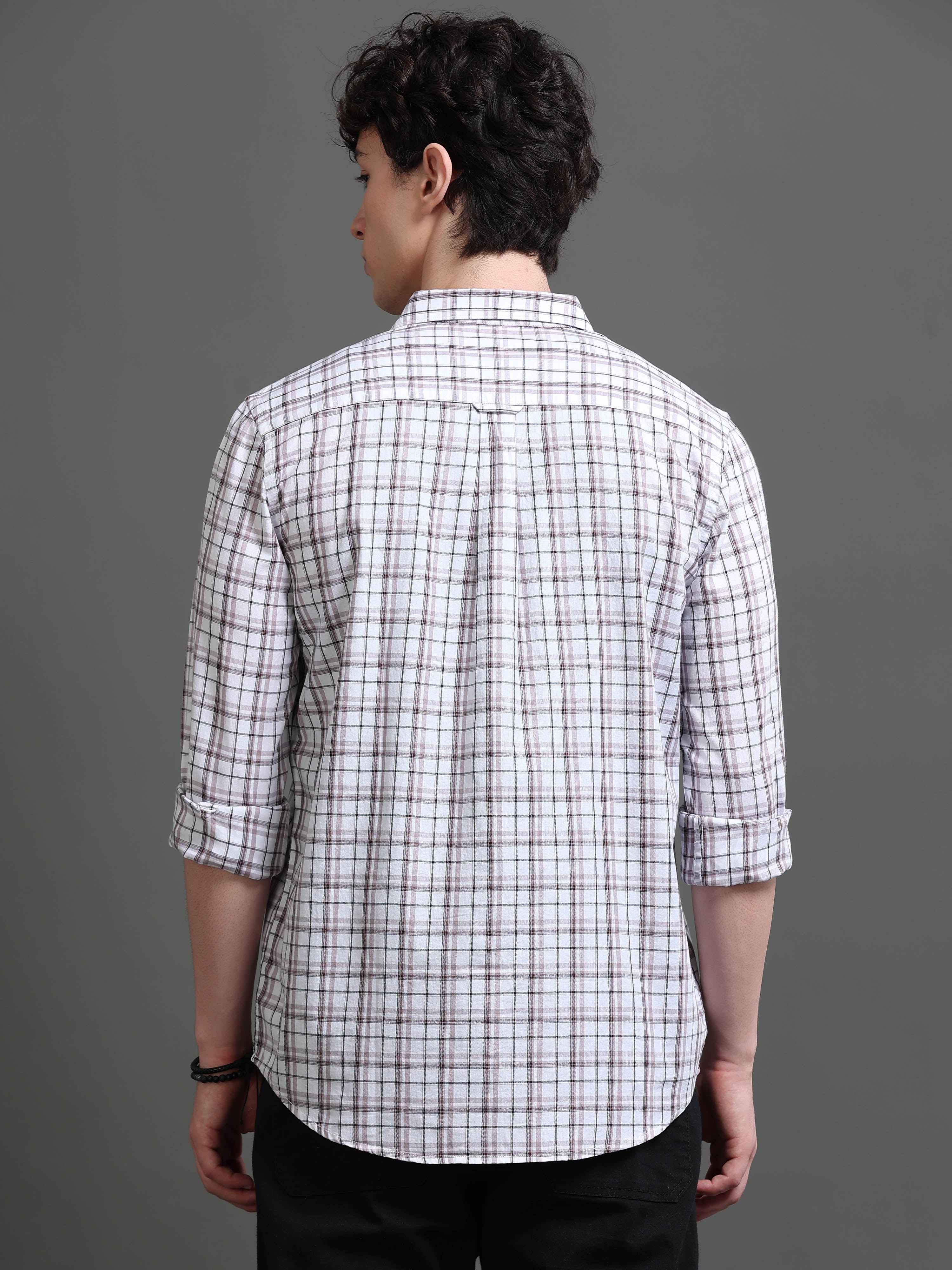 Men White Checked Shirt