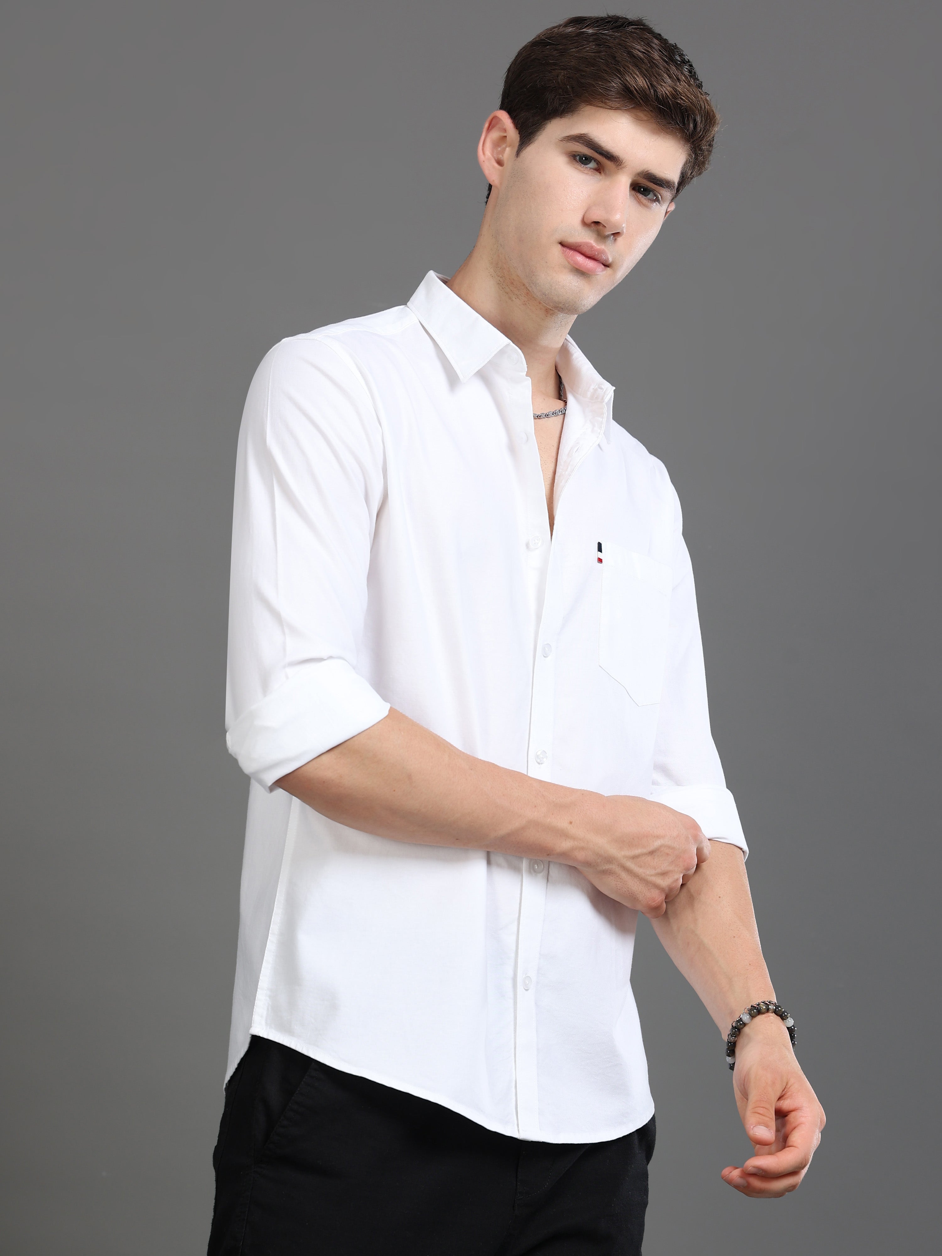 Men White Plain Shirt